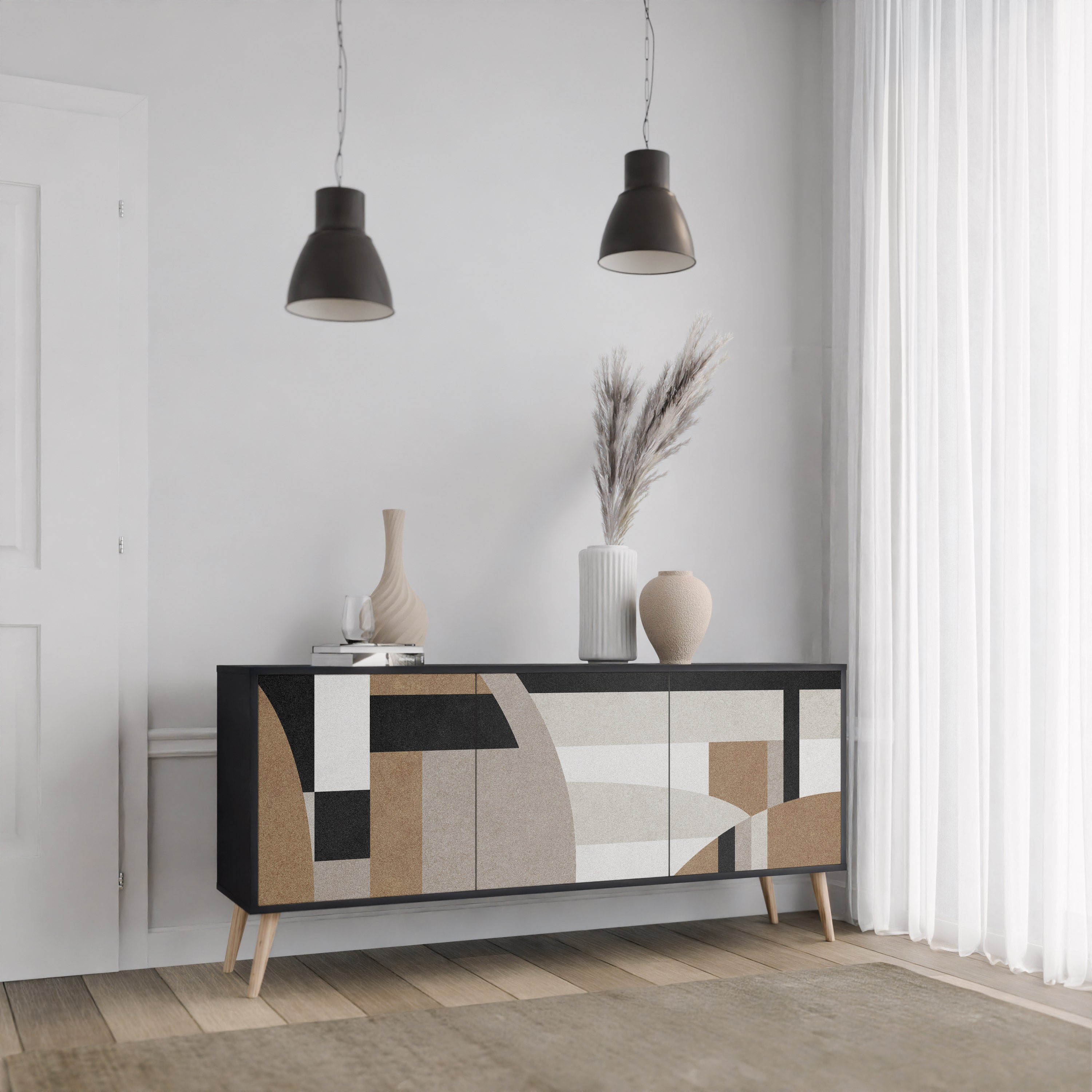 DELICATE MEMENTO 3-Door Sideboard in Black Finish