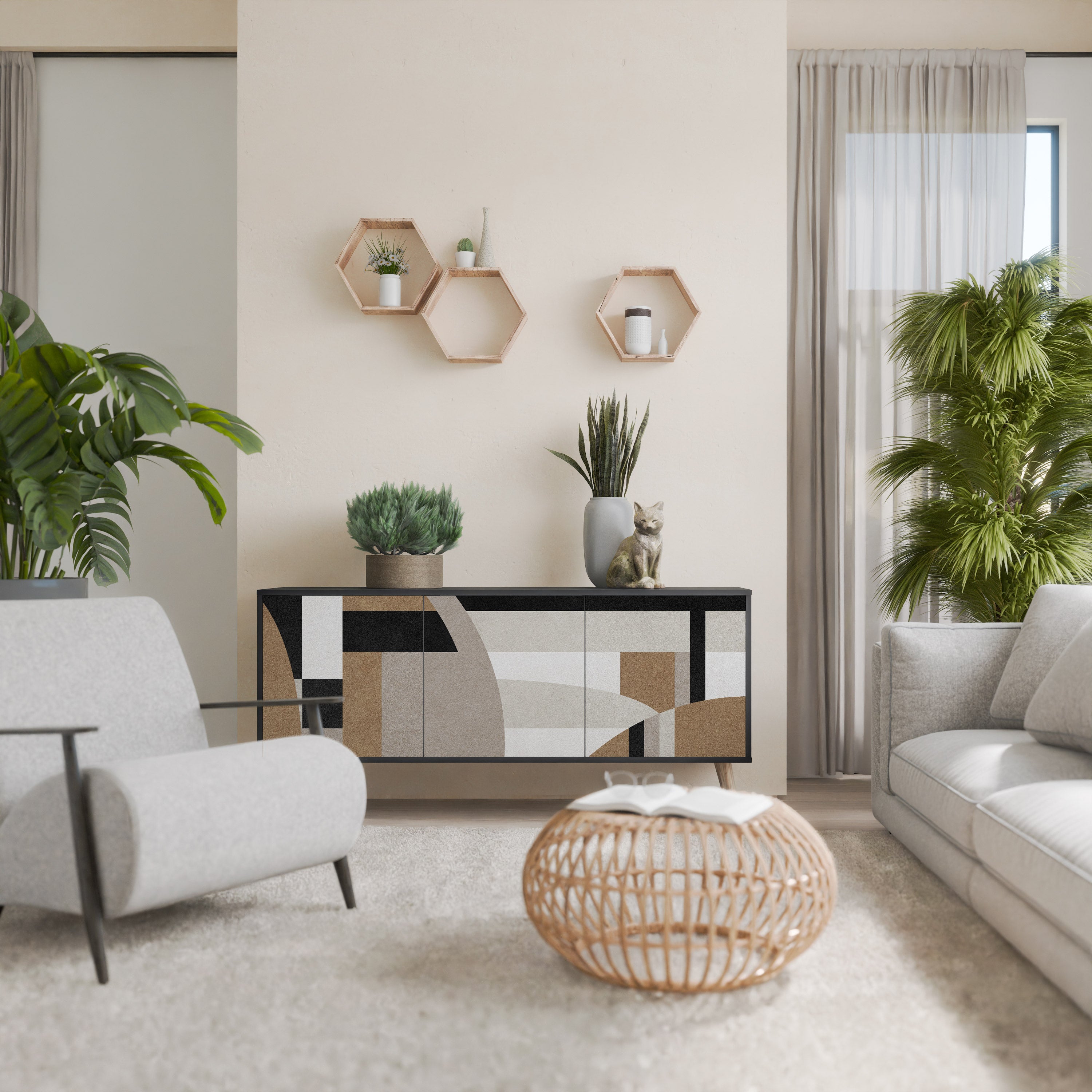 DELICATE MEMENTO 3-Door Sideboard in Black Finish