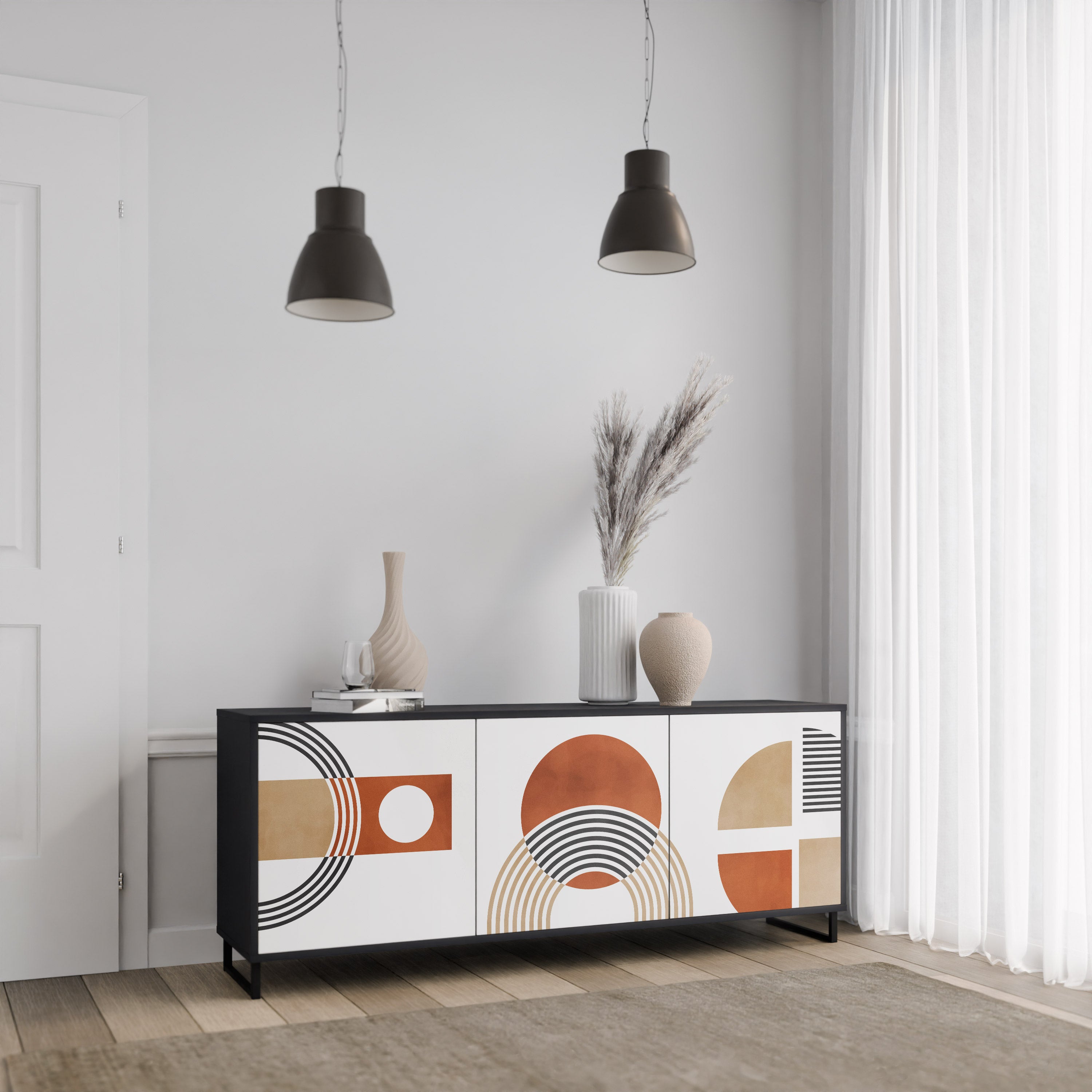 CIRCLE RHYTM 3-Door Sideboard in Black Finish