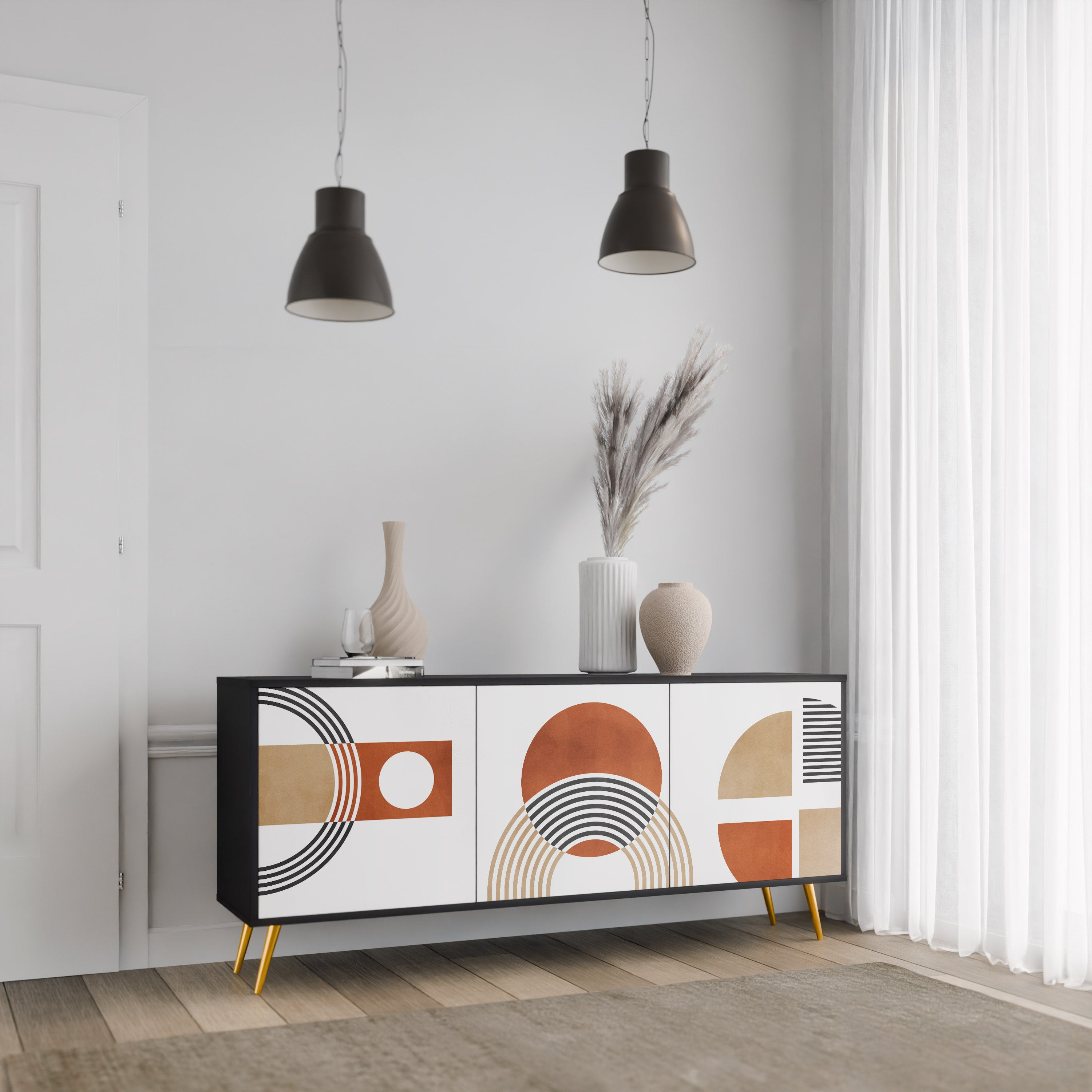 CIRCLE RHYTM 3-Door Sideboard in Black Finish