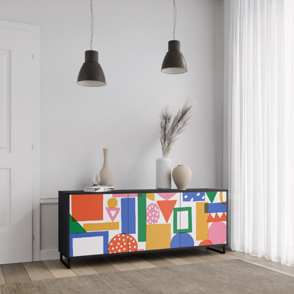 GEOMETRIC GLIMMER 3-Door Sideboard in Black Finish