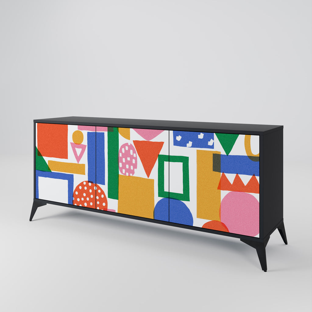 GEOMETRIC GLIMMER 3-Door Sideboard in Black Finish
