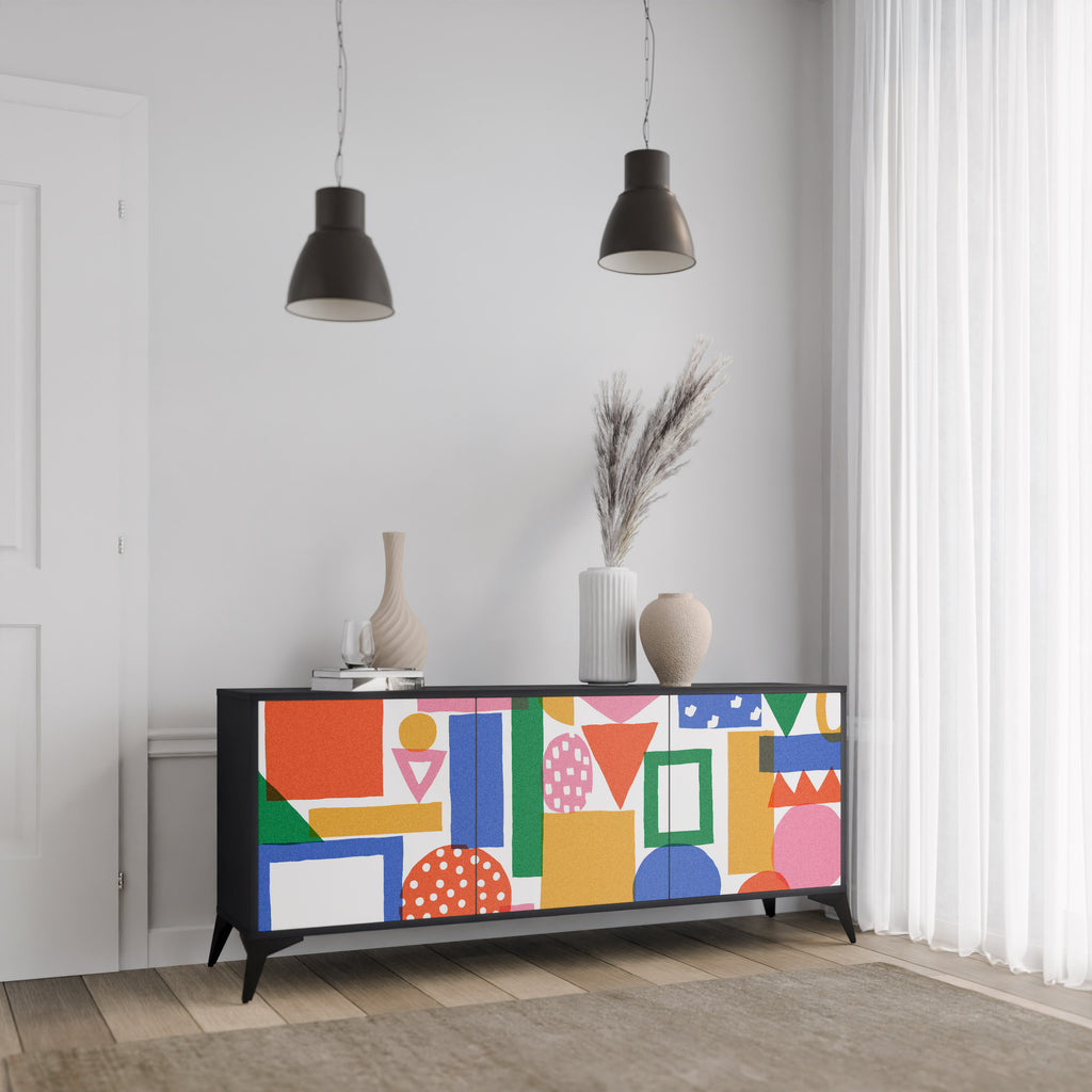 GEOMETRIC GLIMMER 3-Door Sideboard in Black Finish