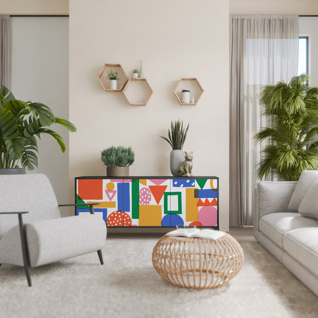 GEOMETRIC GLIMMER 3-Door Sideboard in Black Finish