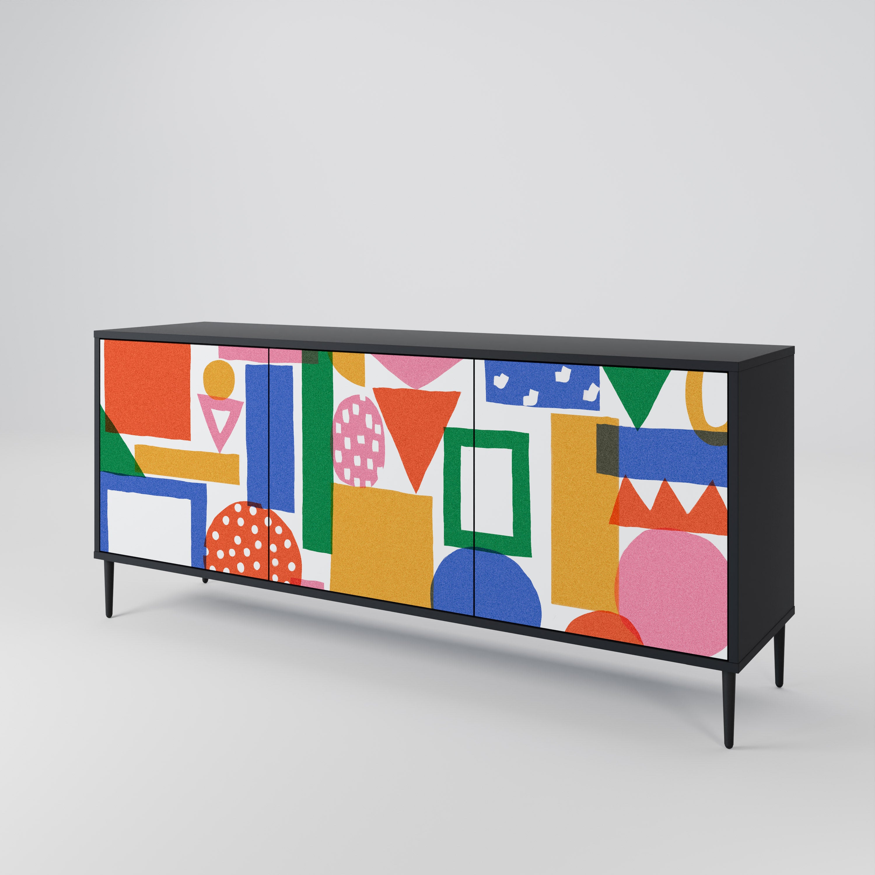 GEOMETRIC GLIMMER 3-Door Sideboard in Black Finish