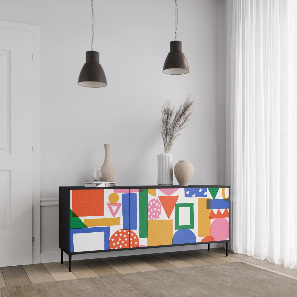 GEOMETRIC GLIMMER 3-Door Sideboard in Black Finish