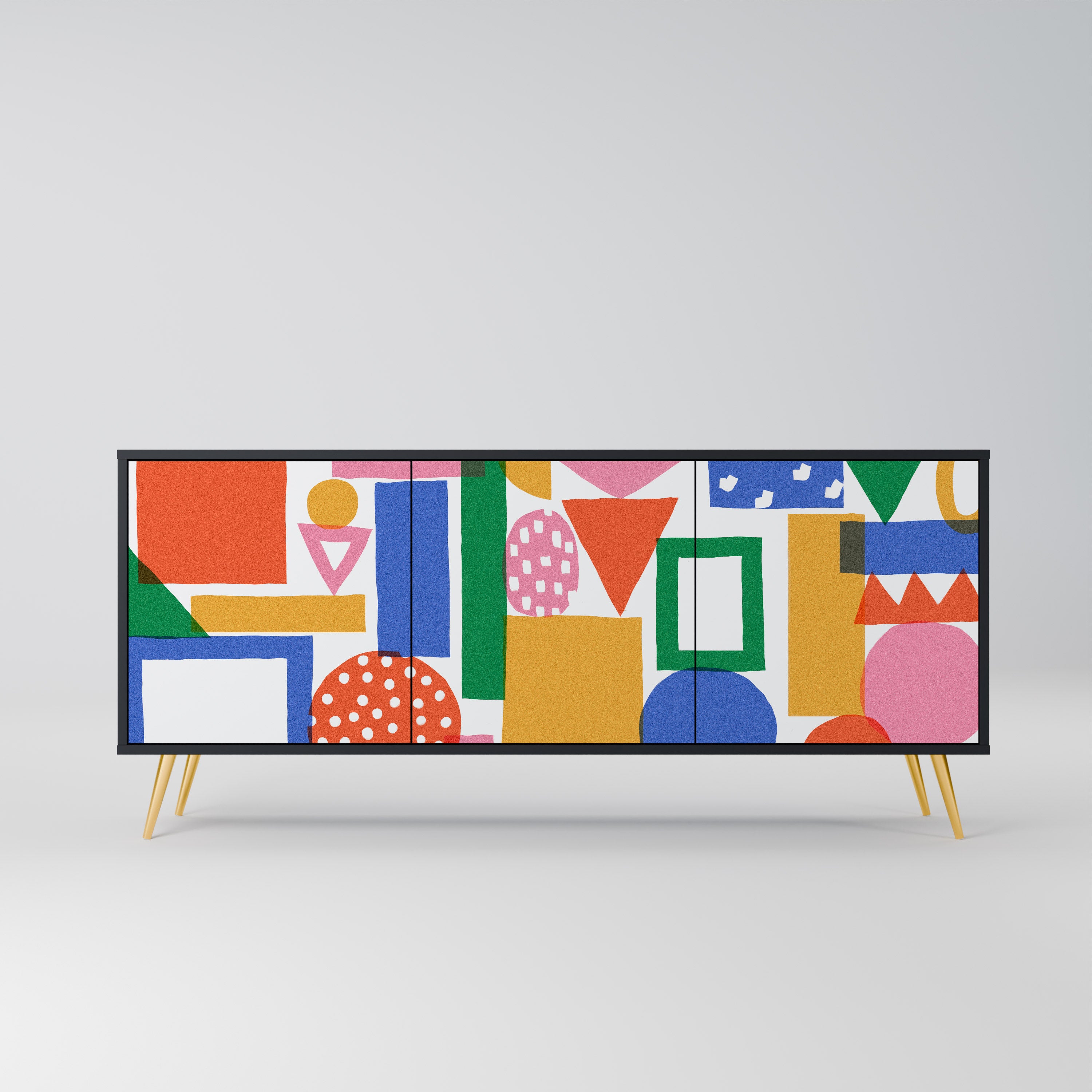 GEOMETRIC GLIMMER 3-Door Sideboard in Black Finish