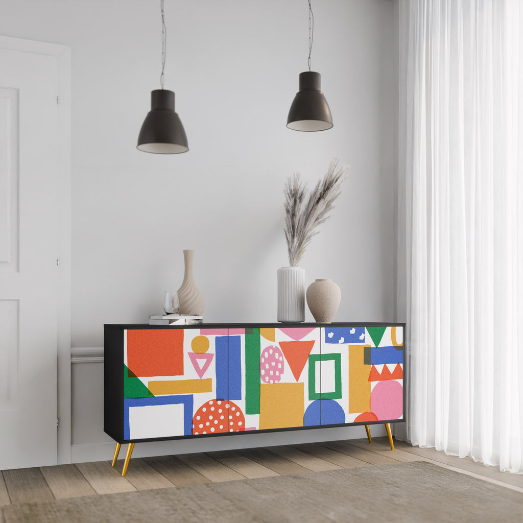 GEOMETRIC GLIMMER 3-Door Sideboard in Black Finish