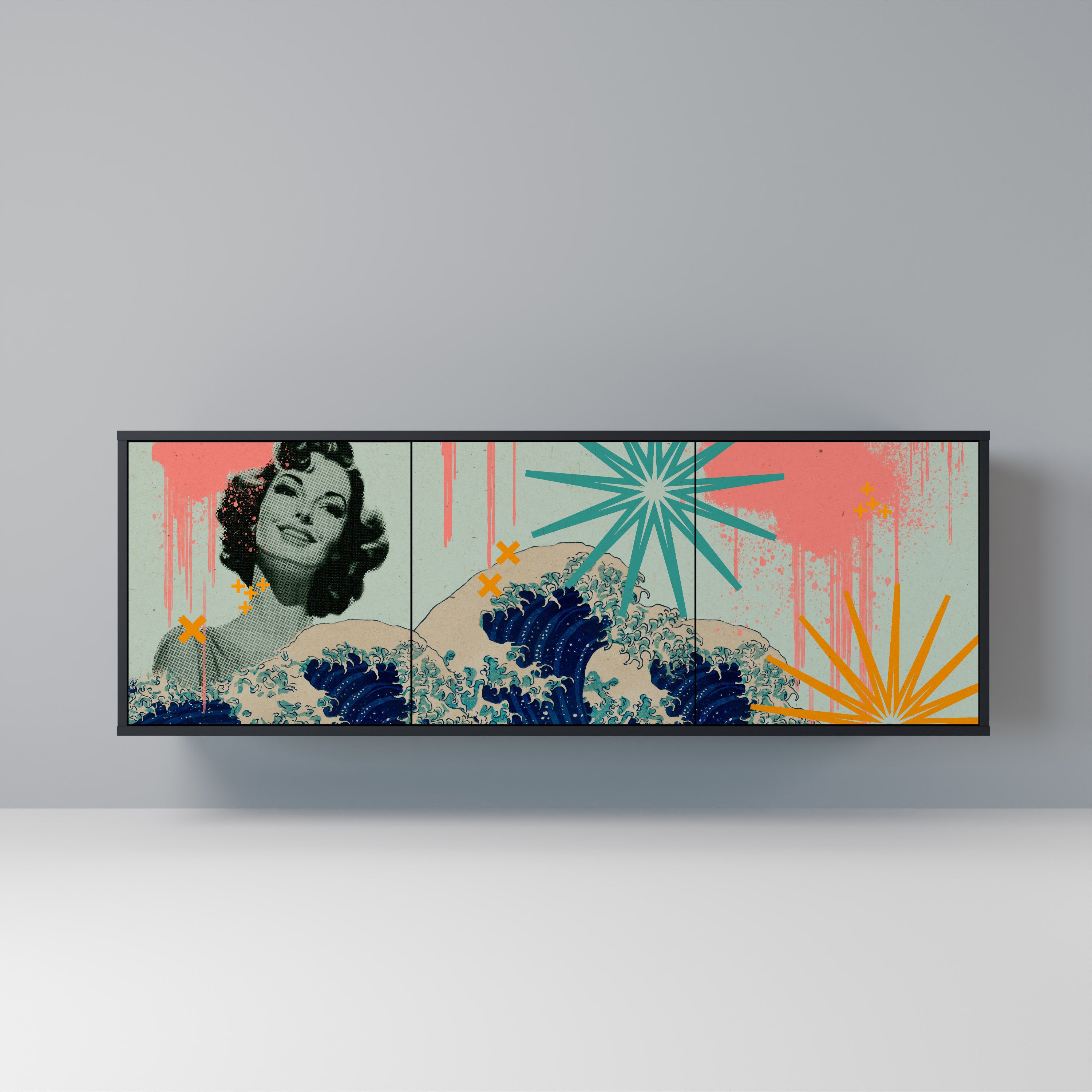 KANAGAWA BEAUTY 3-Door Sideboard in Black Finish