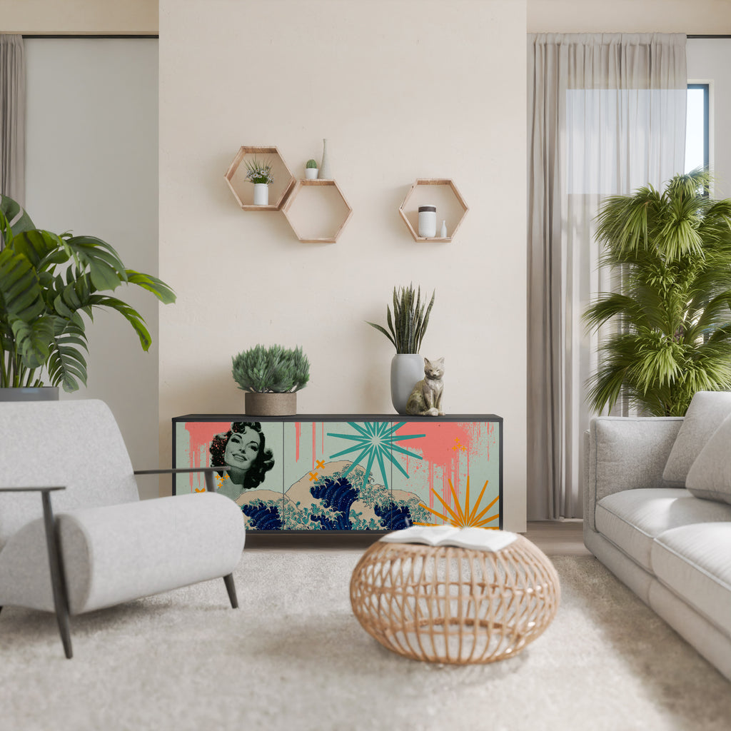 KANAGAWA BEAUTY 3-Door Sideboard in Black Finish