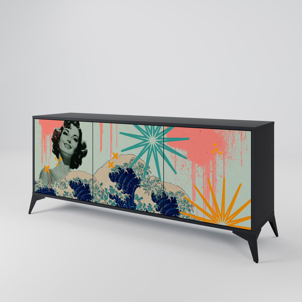 KANAGAWA BEAUTY 3-Door Sideboard in Black Finish