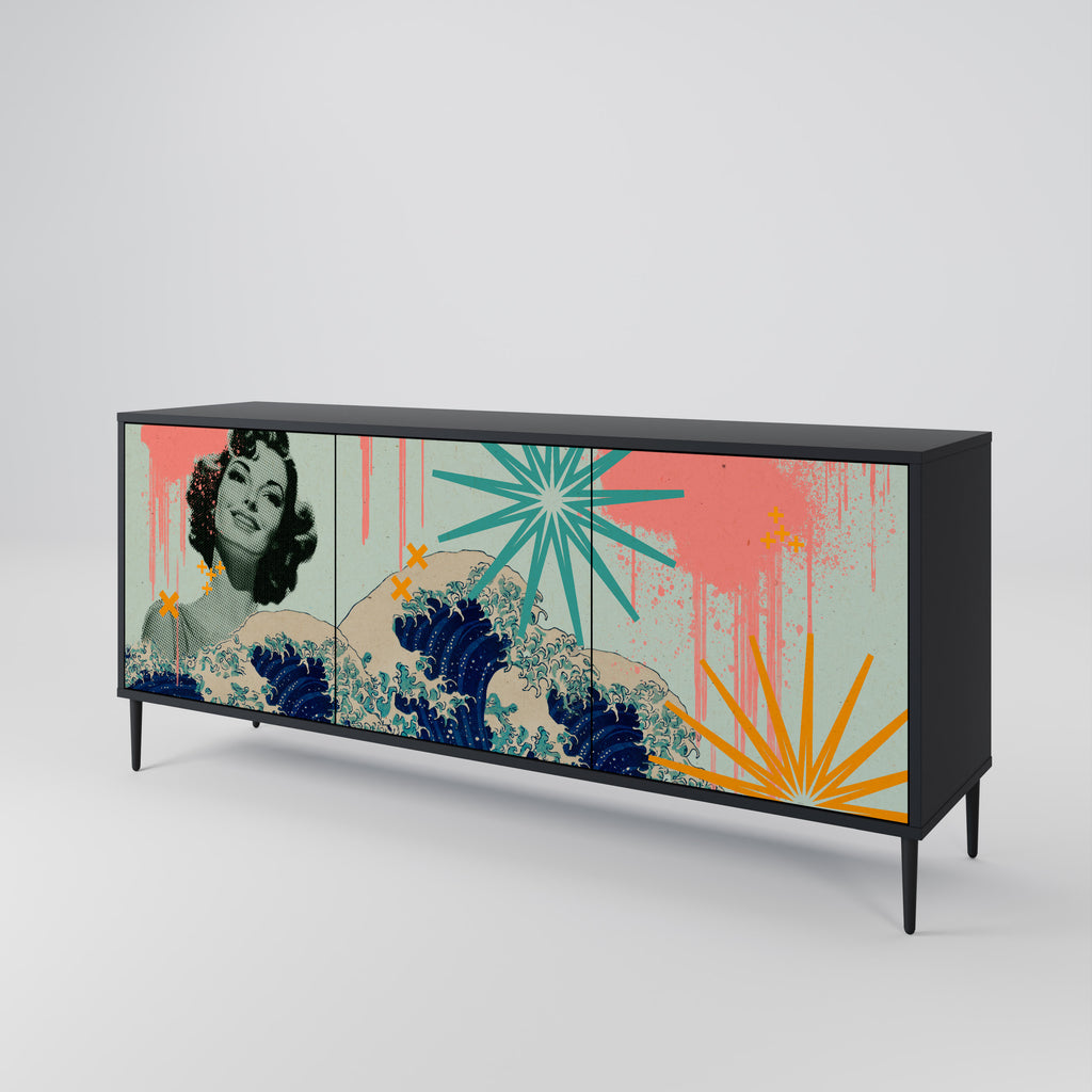KANAGAWA BEAUTY 3-Door Sideboard in Black Finish
