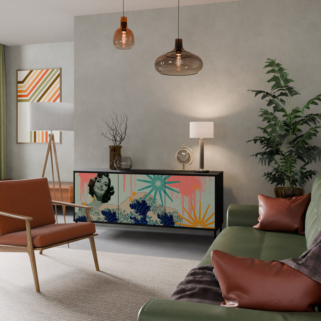 KANAGAWA BEAUTY 3-Door Sideboard in Black Finish