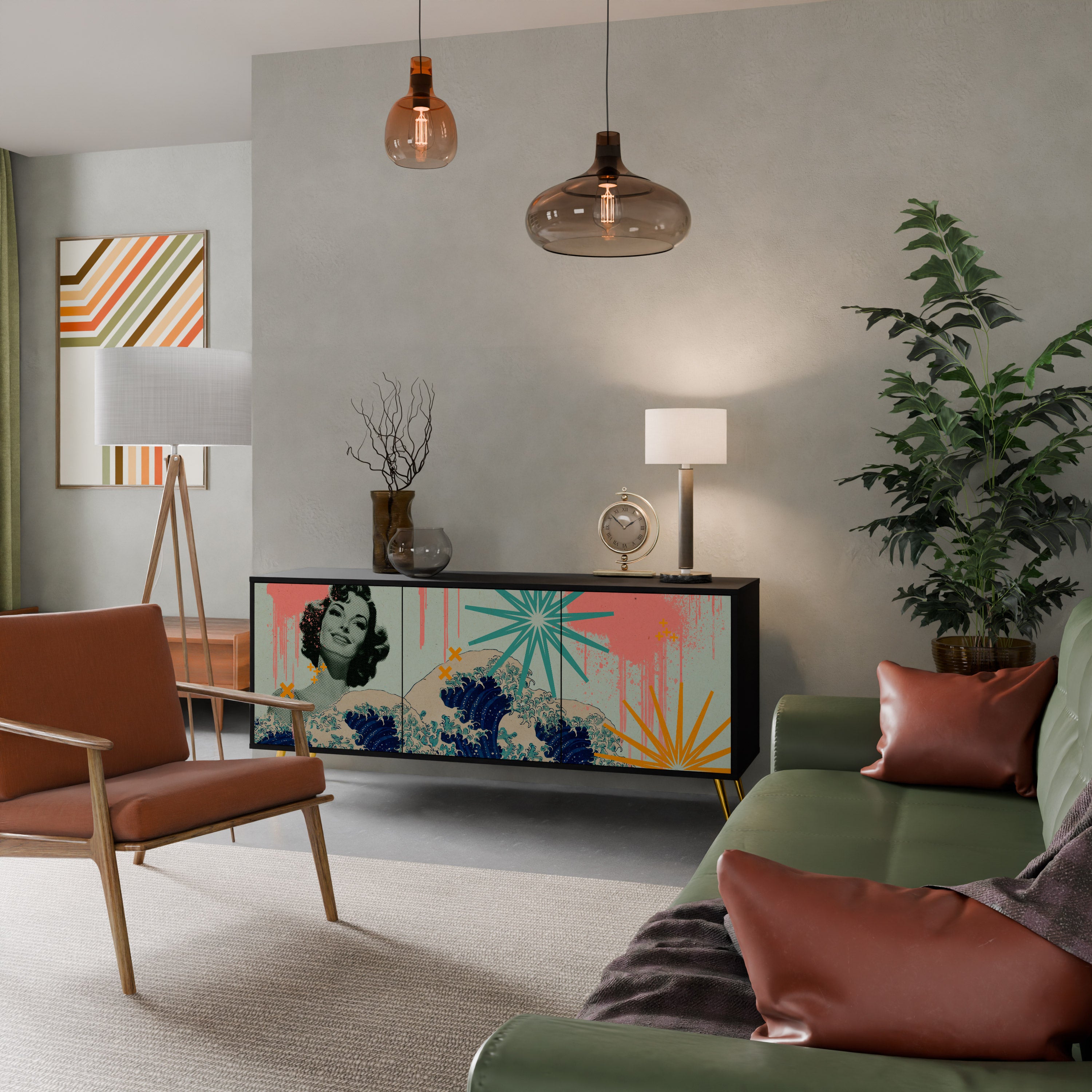 KANAGAWA BEAUTY 3-Door Sideboard in Black Finish