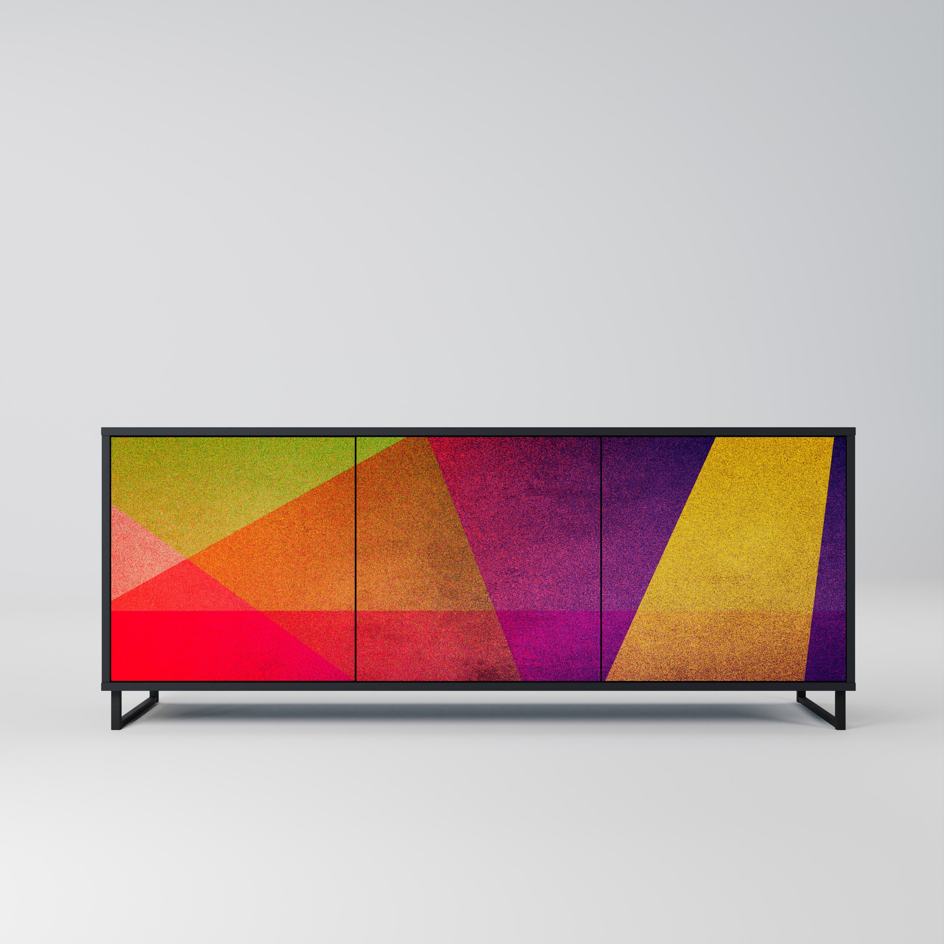 VIVID GEOMETRY 3-Door Sideboard in Black Finish
