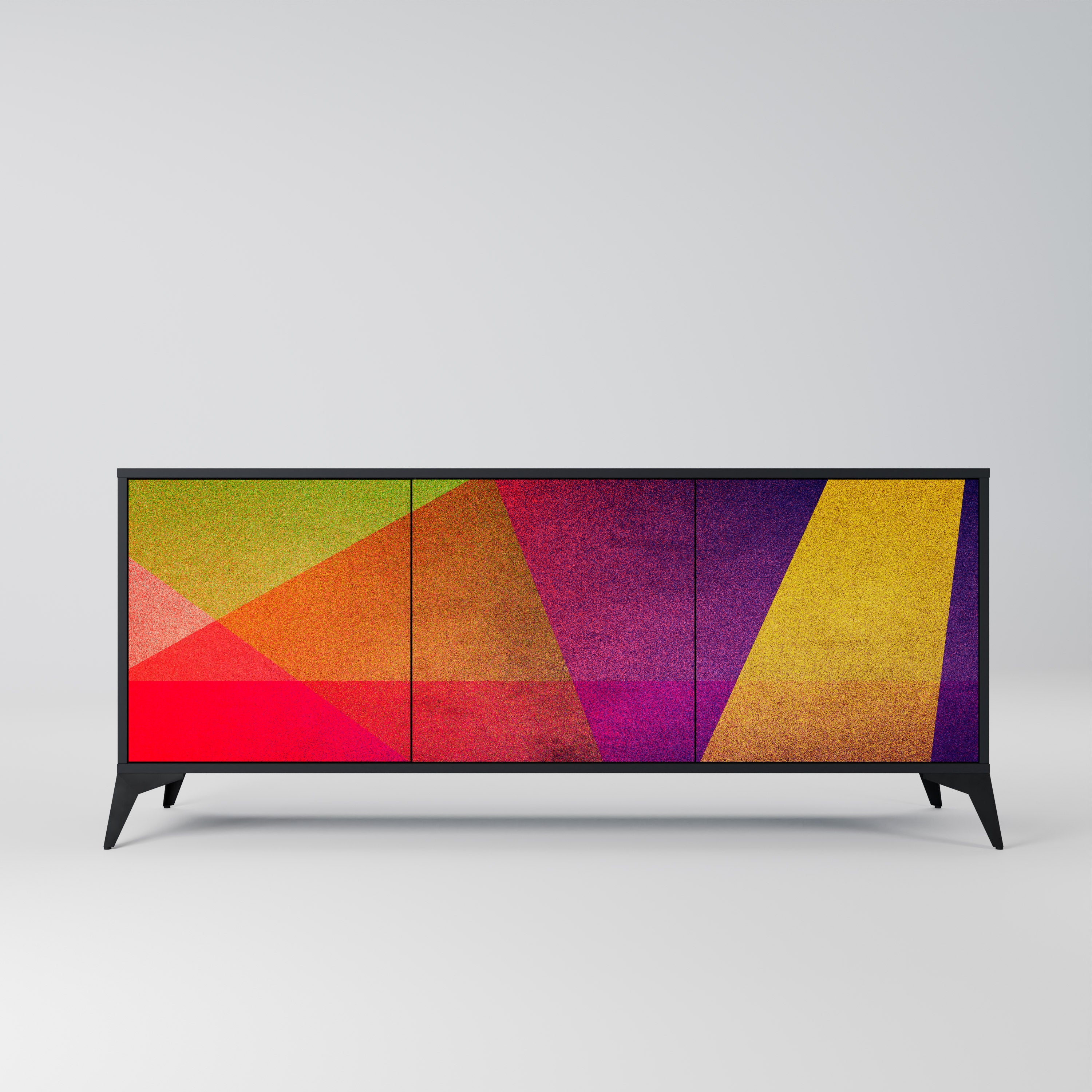 VIVID GEOMETRY 3-Door Sideboard in Black Finish