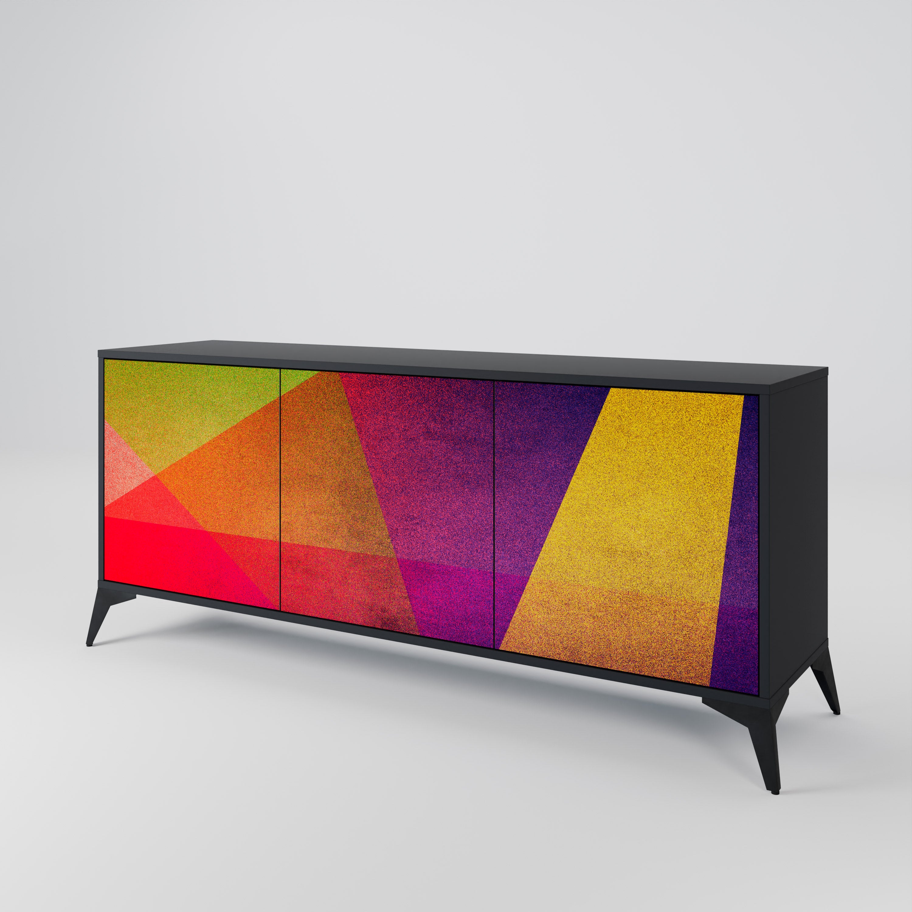 VIVID GEOMETRY 3-Door Sideboard in Black Finish