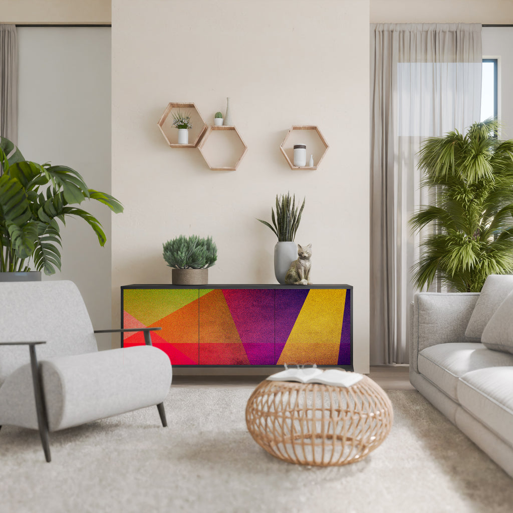 VIVID GEOMETRY 3-Door Sideboard in Black Finish