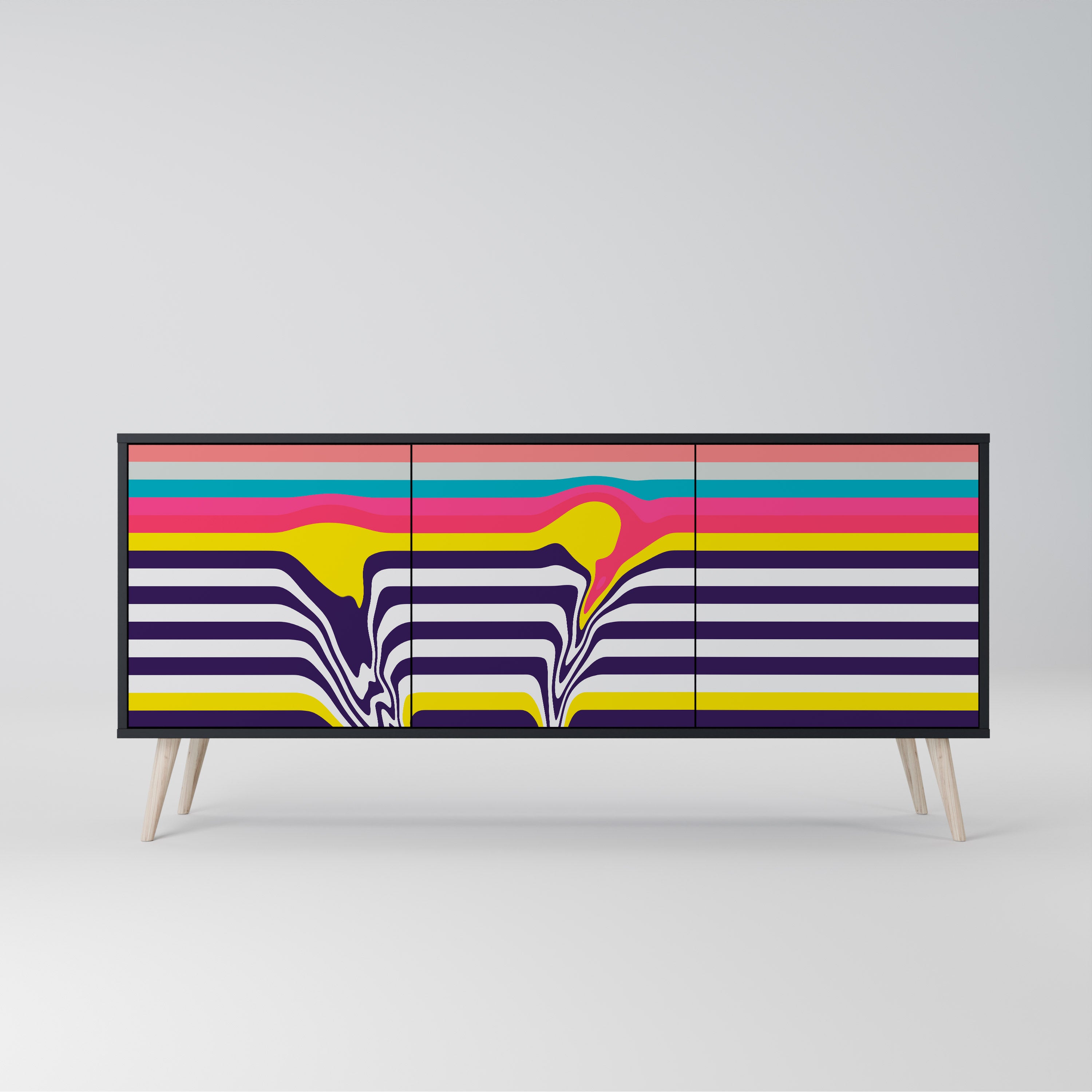 TONE COLLAPSE 3-Door Sideboard in Black Finish