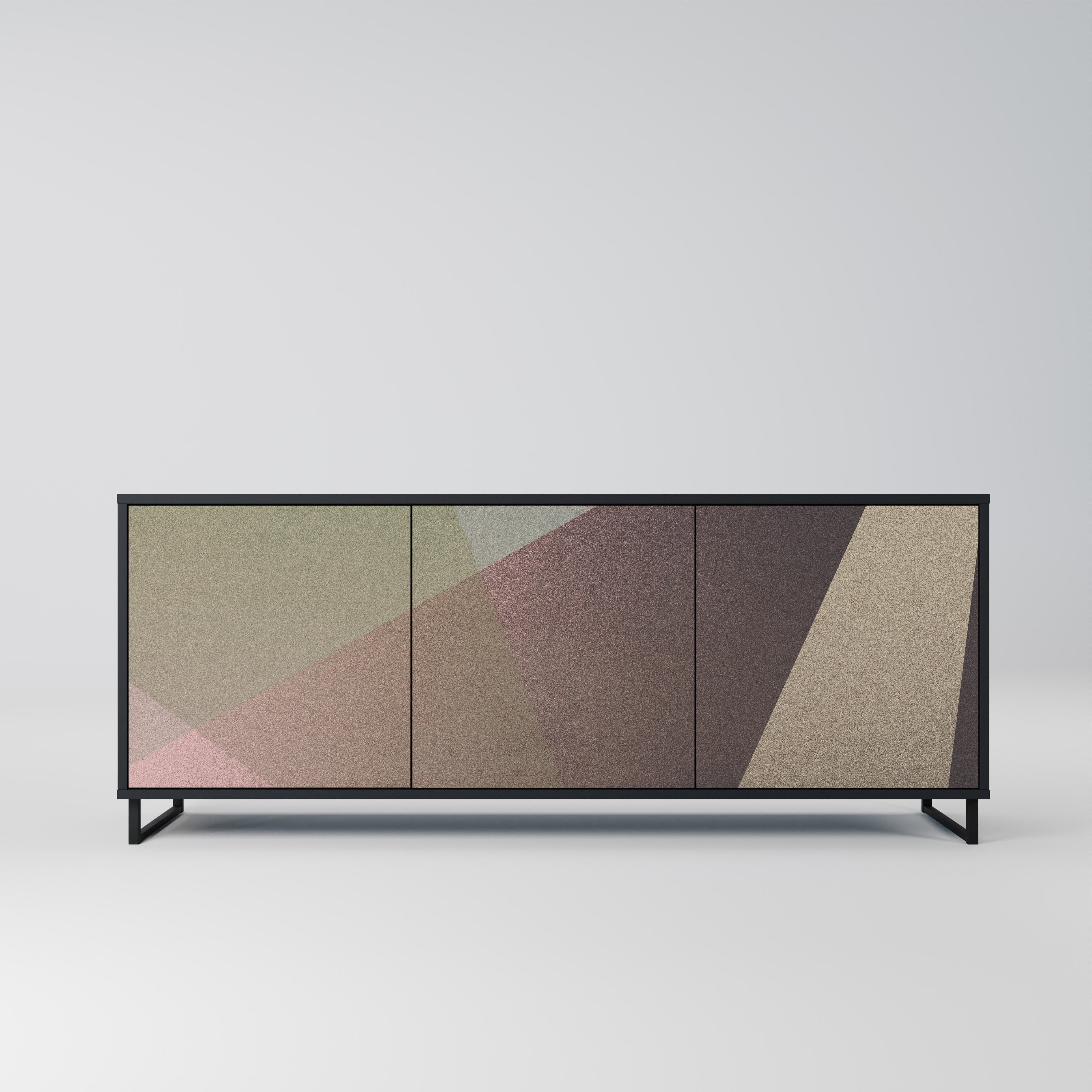 BEIGE GEOMETRY 3-Door Sideboard in Black Finish