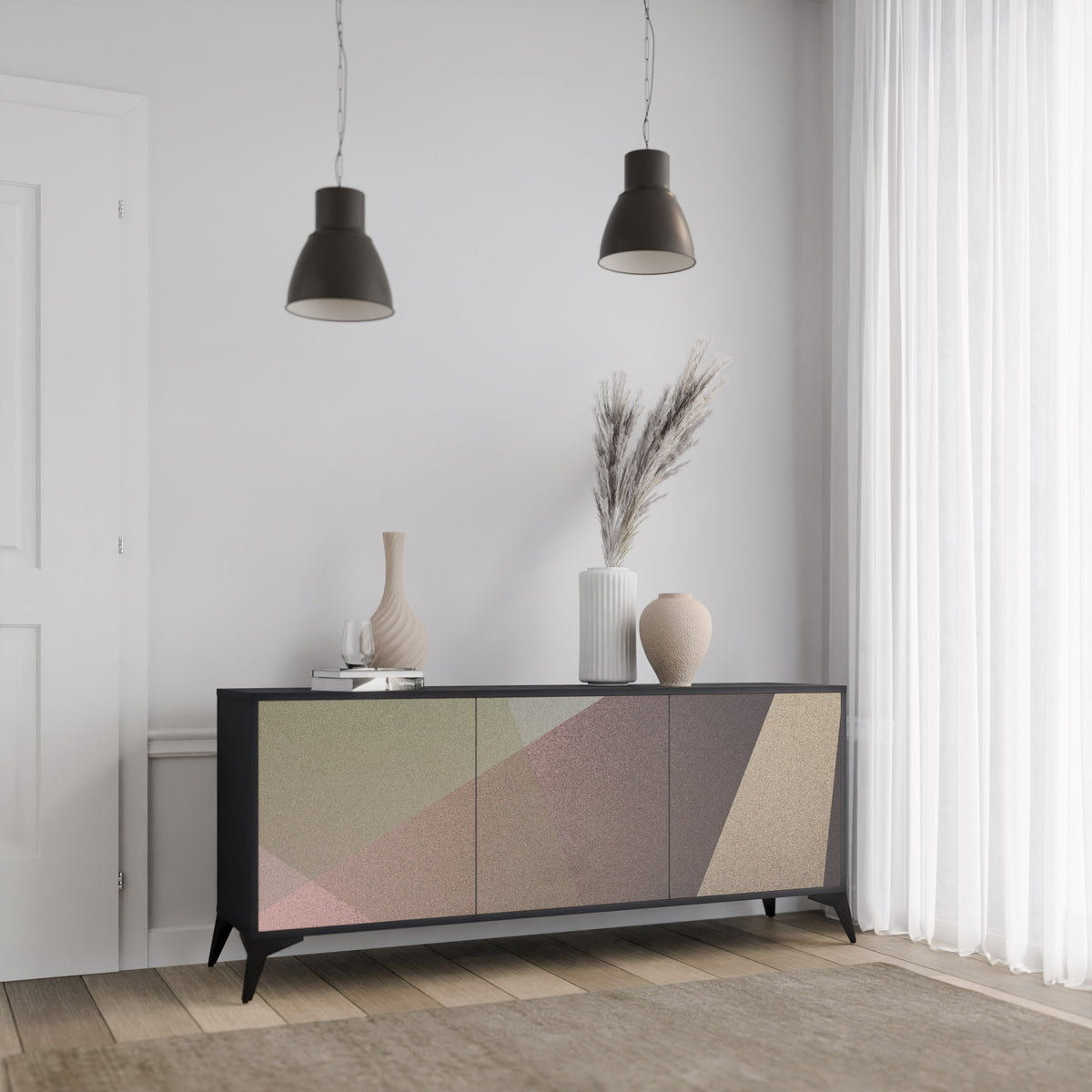 BEIGE GEOMETRY Aparador de 3 Puertas