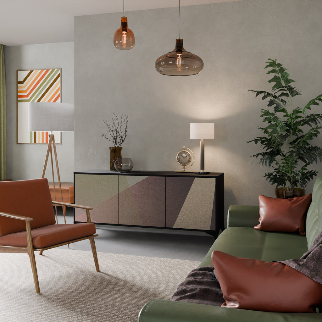 BEIGE GEOMETRY 3-Door Sideboard in Black Finish