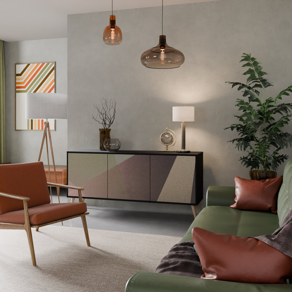 BEIGE GEOMETRY 3-Door Sideboard in Black Finish