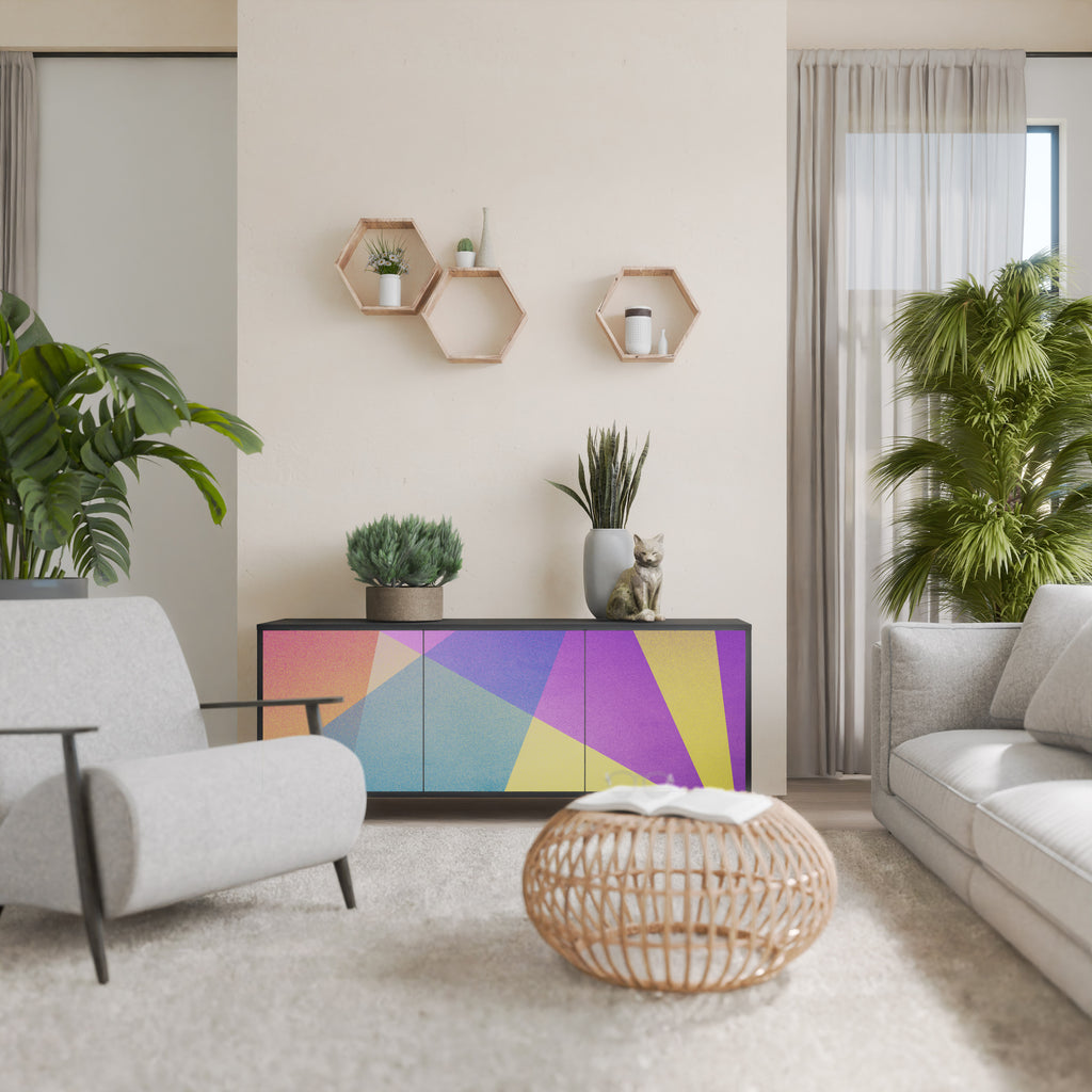 BRIGHT GEOMETRY 3-Door Sideboard in Black Finish
