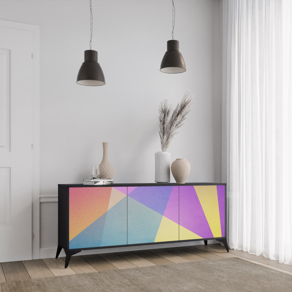 BRIGHT GEOMETRY 3-Door Sideboard in Black Finish