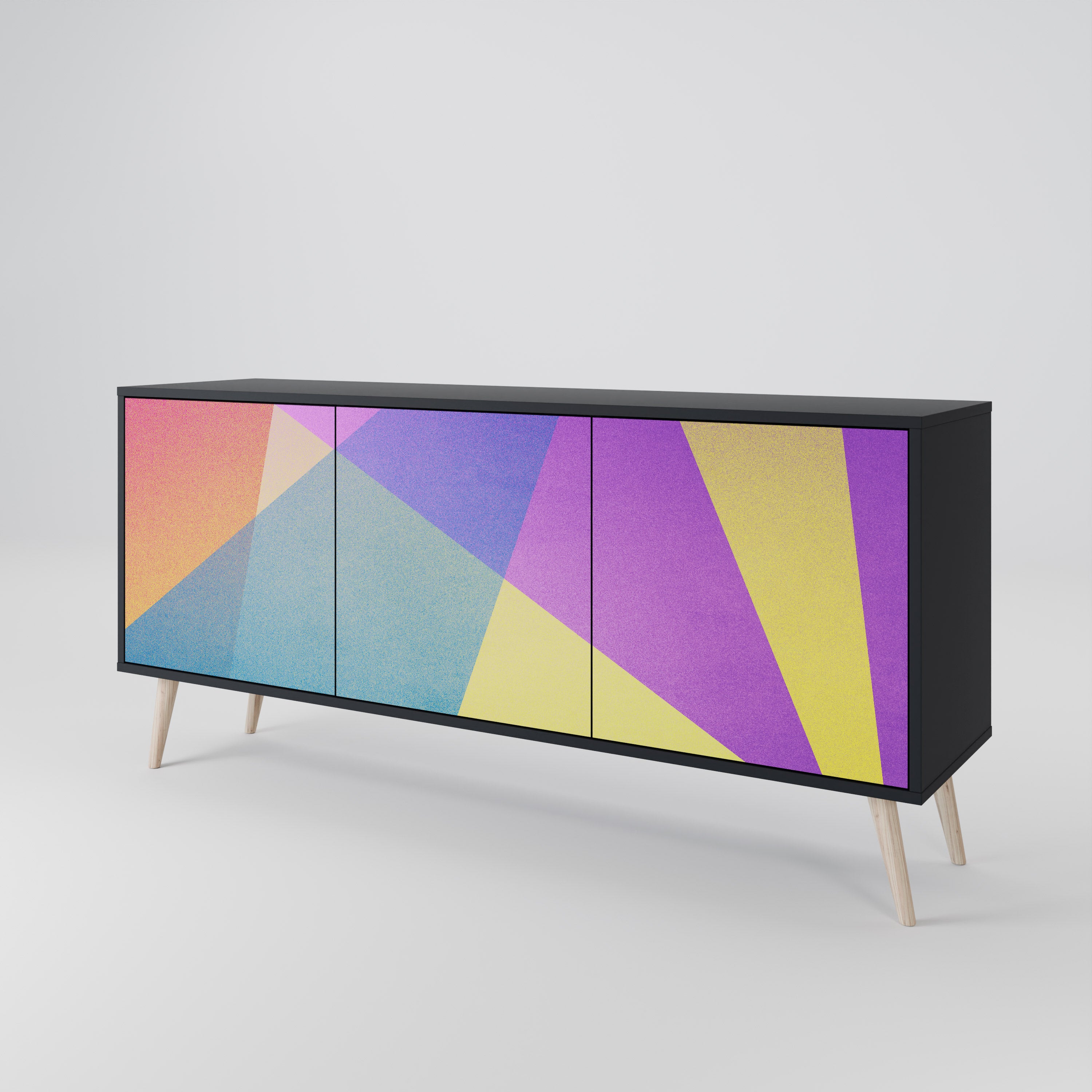 BRIGHT GEOMETRY 3-Door Sideboard in Black Finish