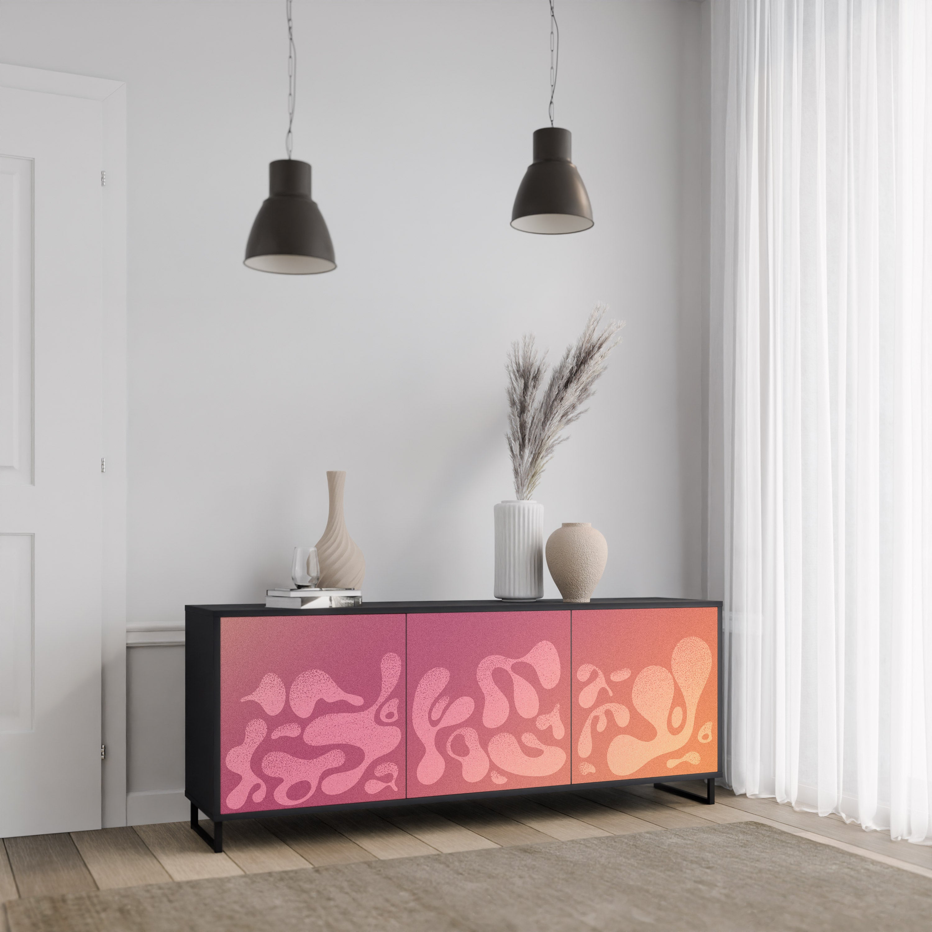 IRREGULAR PINK 3-Door Sideboard in Black Finish