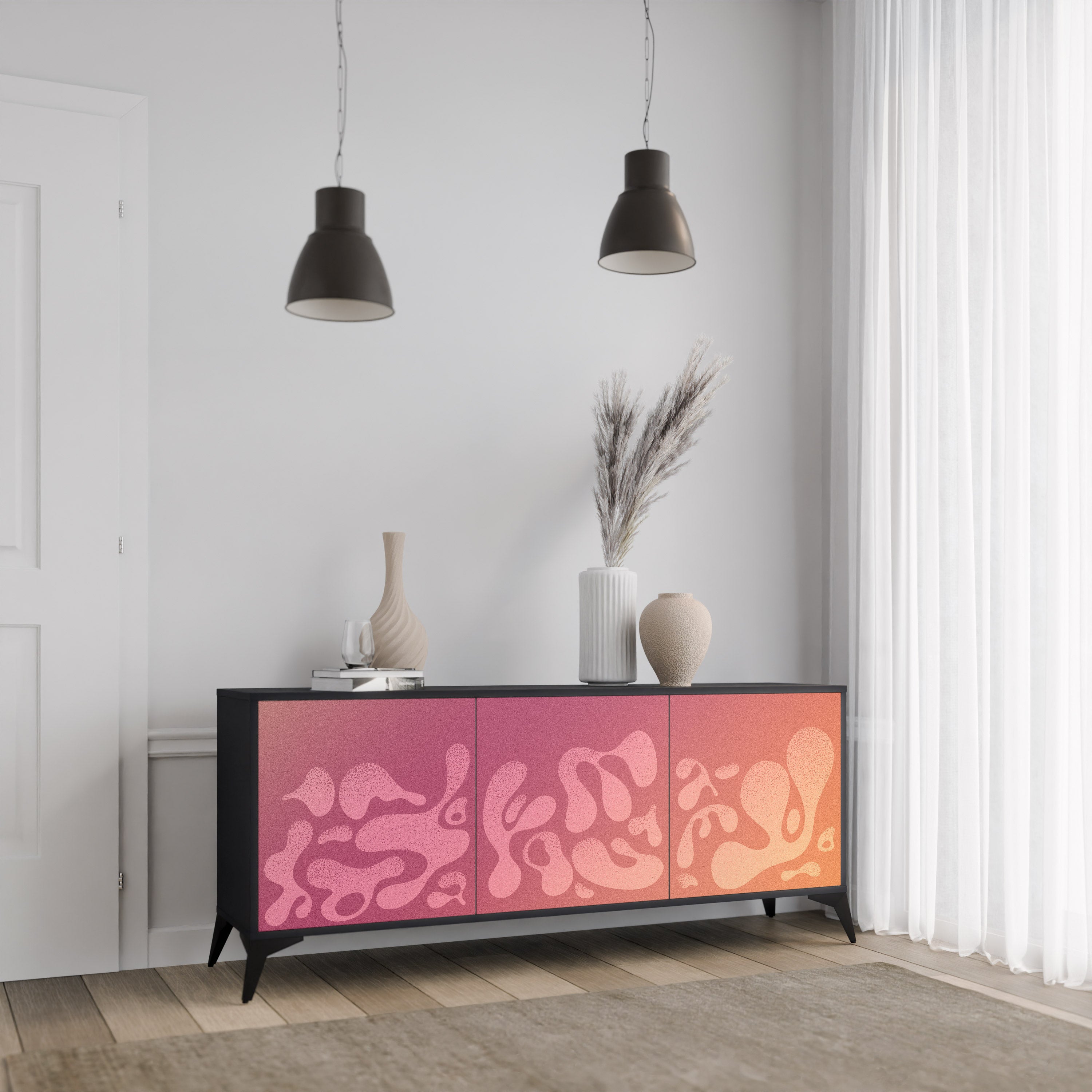 IRREGULAR PINK 3-Door Sideboard in Black Finish