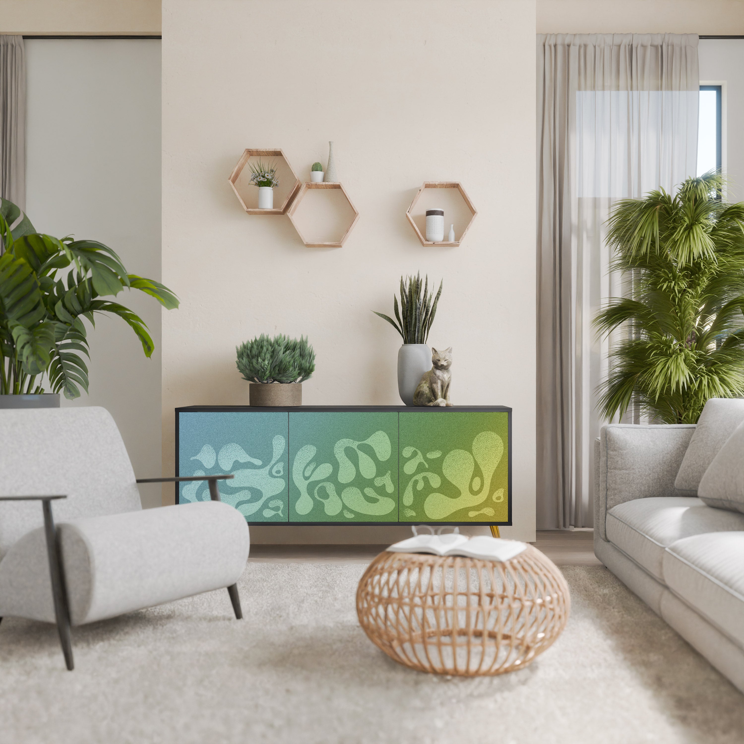 IRREGULAR BLUE 3-Door Sideboard in Black Finish