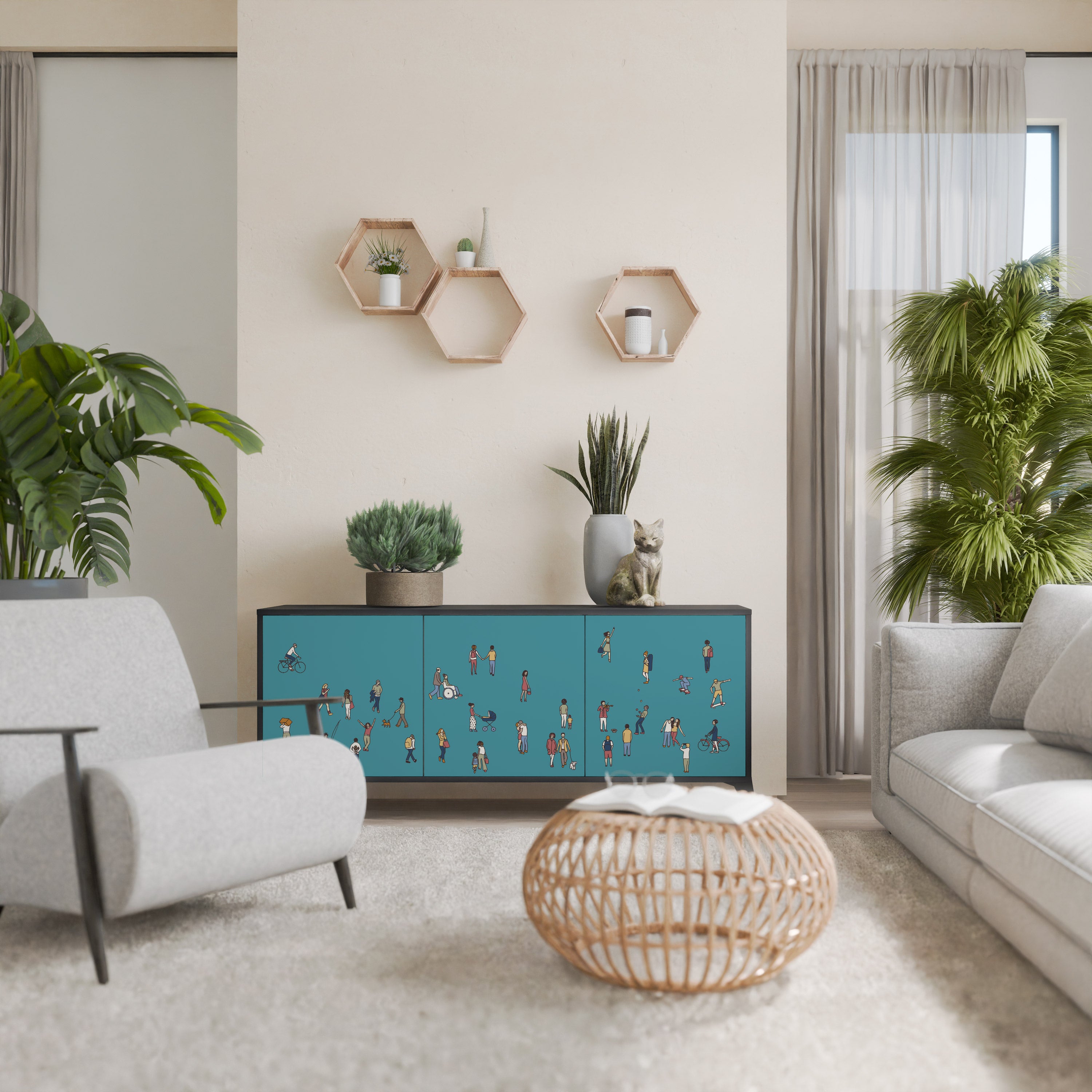 COLLECTIVE STREAM 3-Door Sideboard in Black Finish