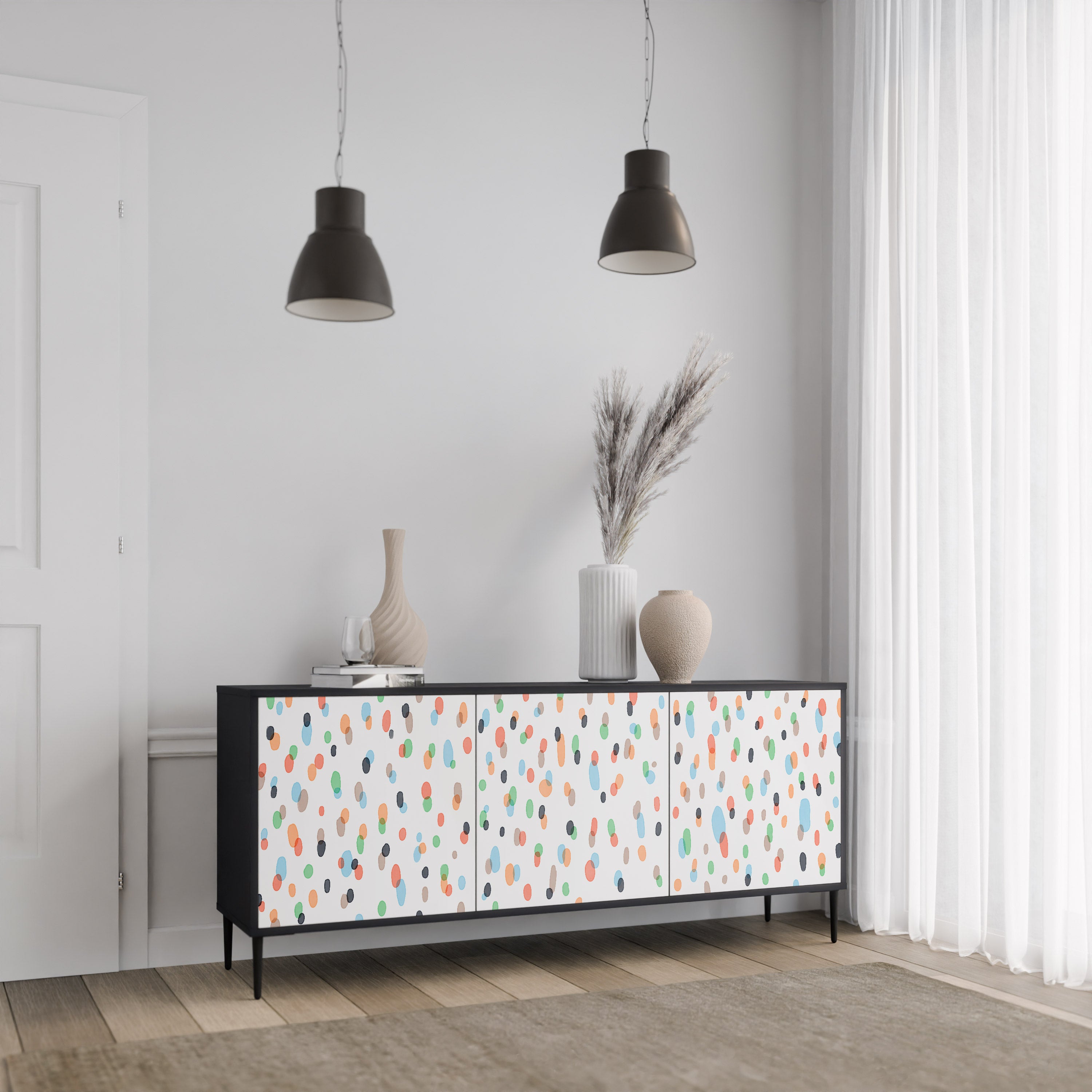 ENERGETIC SPOTS 3-Door Sideboard in Black Finish