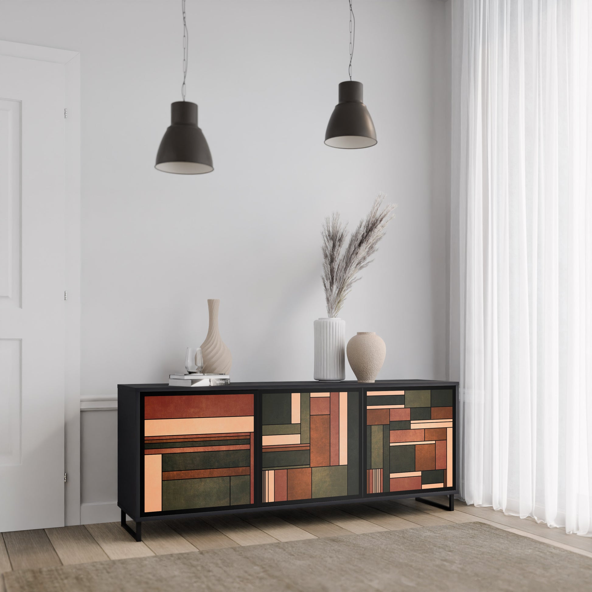 FIGURES OF NATURE 3-Door Sideboard in Black Finish