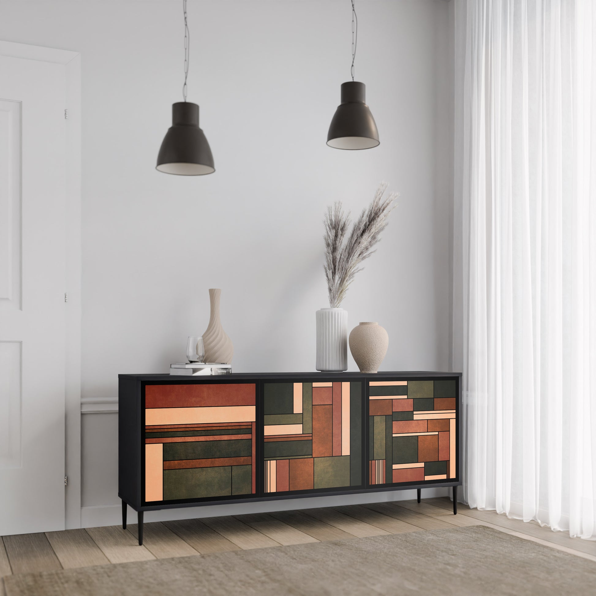 FIGURES OF NATURE 3-Door Sideboard in Black Finish