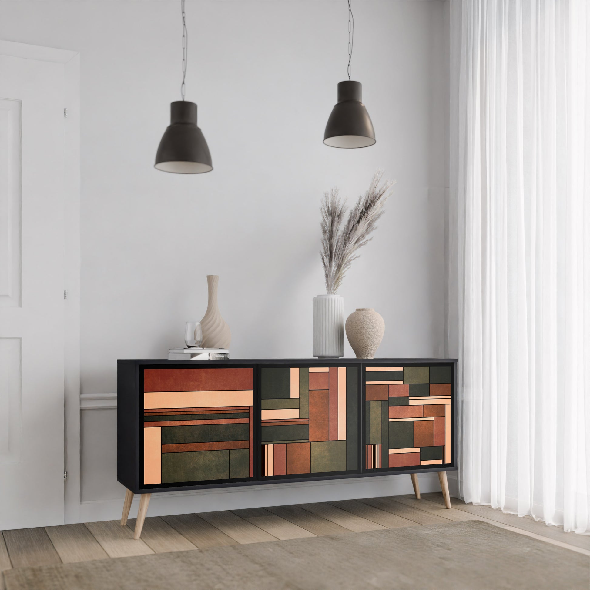 FIGURES OF NATURE 3-Door Sideboard in Black Finish
