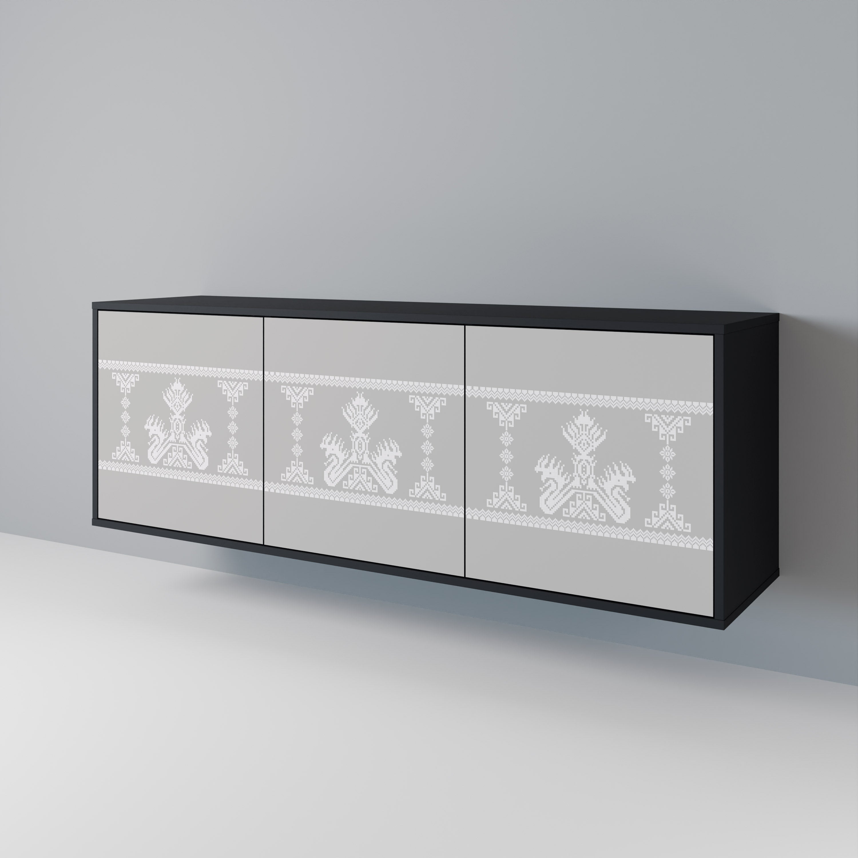 Aparador THAI GRAY de 3 puertas con acabado negro