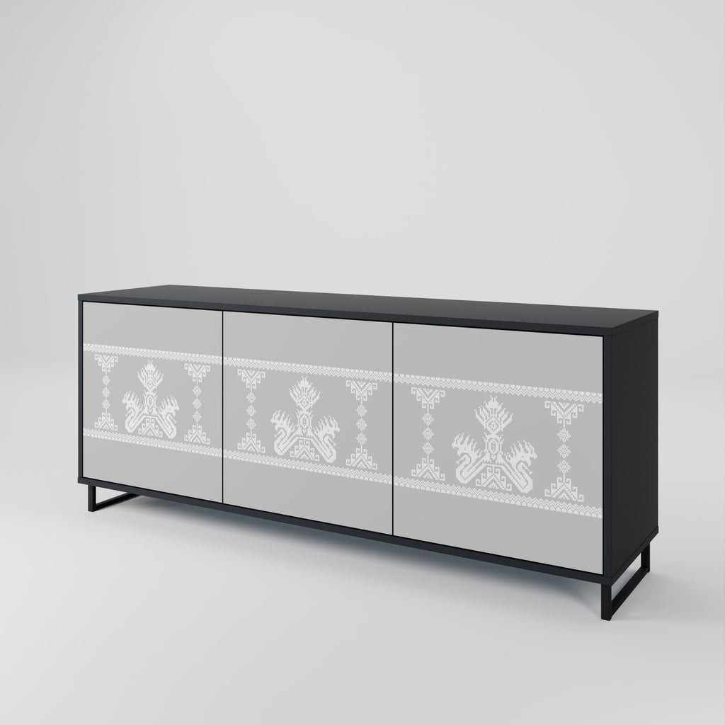 Aparador THAI GRAY de 3 puertas con acabado negro