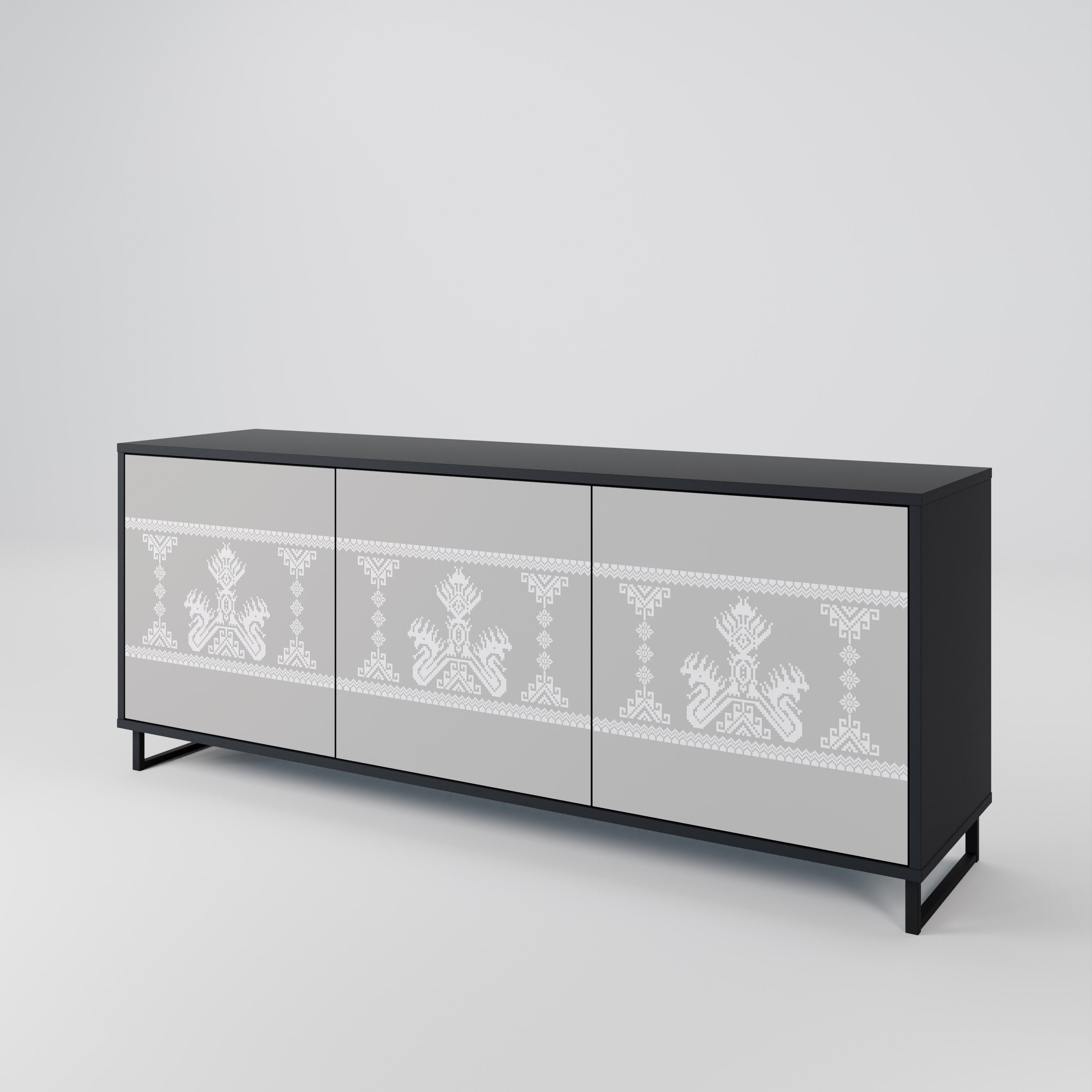 Aparador THAI GRAY de 3 puertas con acabado negro