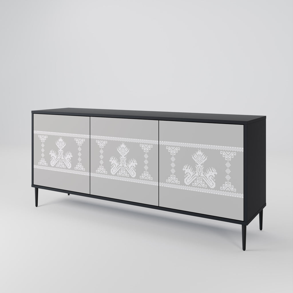 Aparador THAI GRAY de 3 puertas con acabado negro