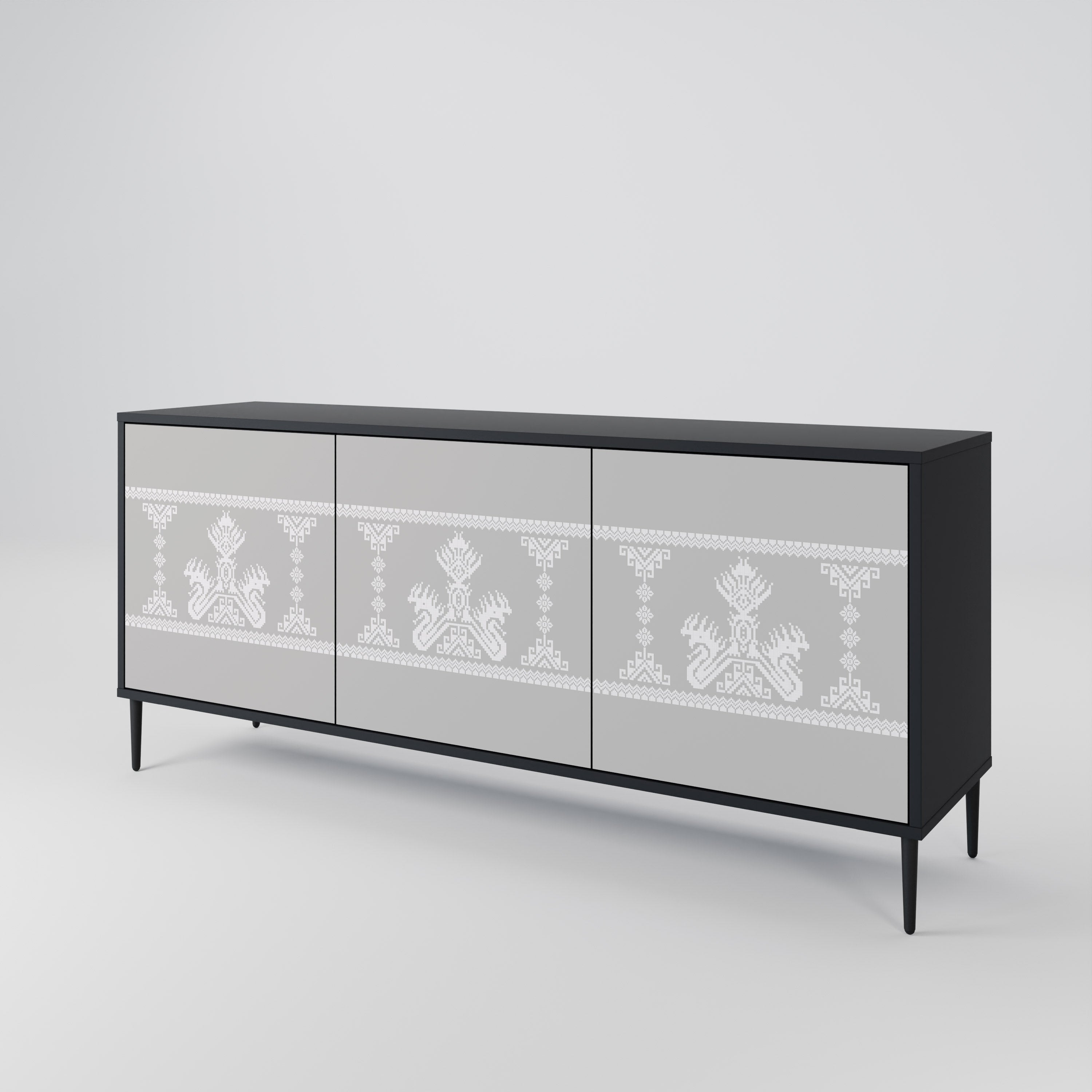 Aparador THAI GRAY de 3 puertas con acabado negro