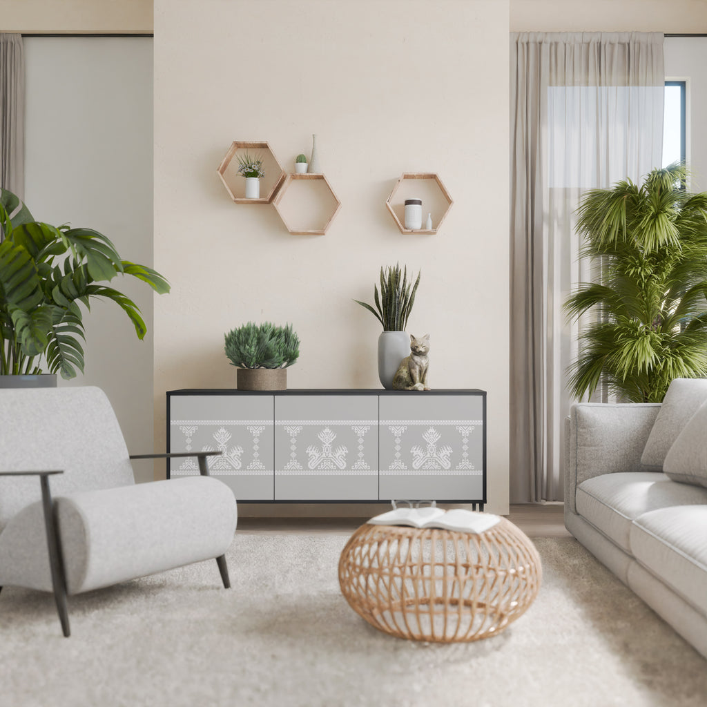 Aparador THAI GRAY de 3 puertas con acabado negro