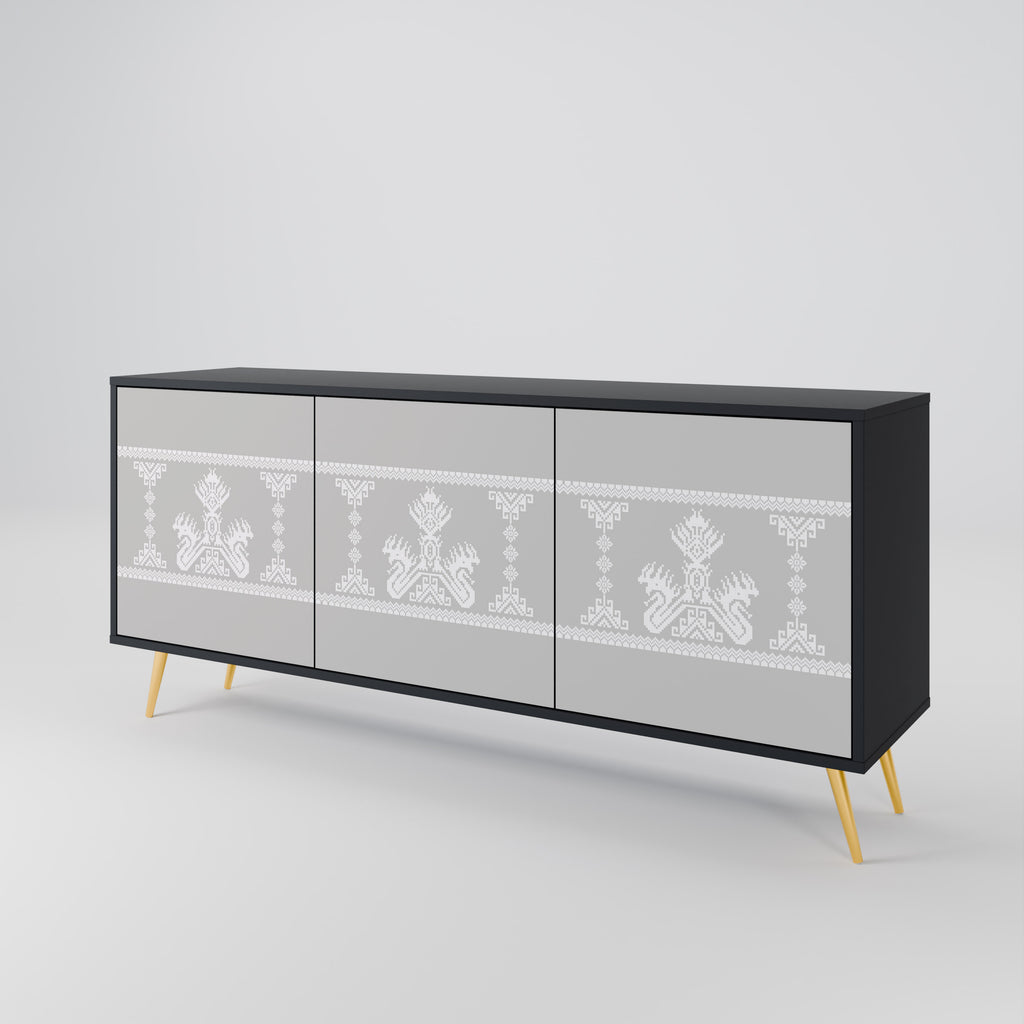 Aparador THAI GRAY de 3 puertas con acabado negro