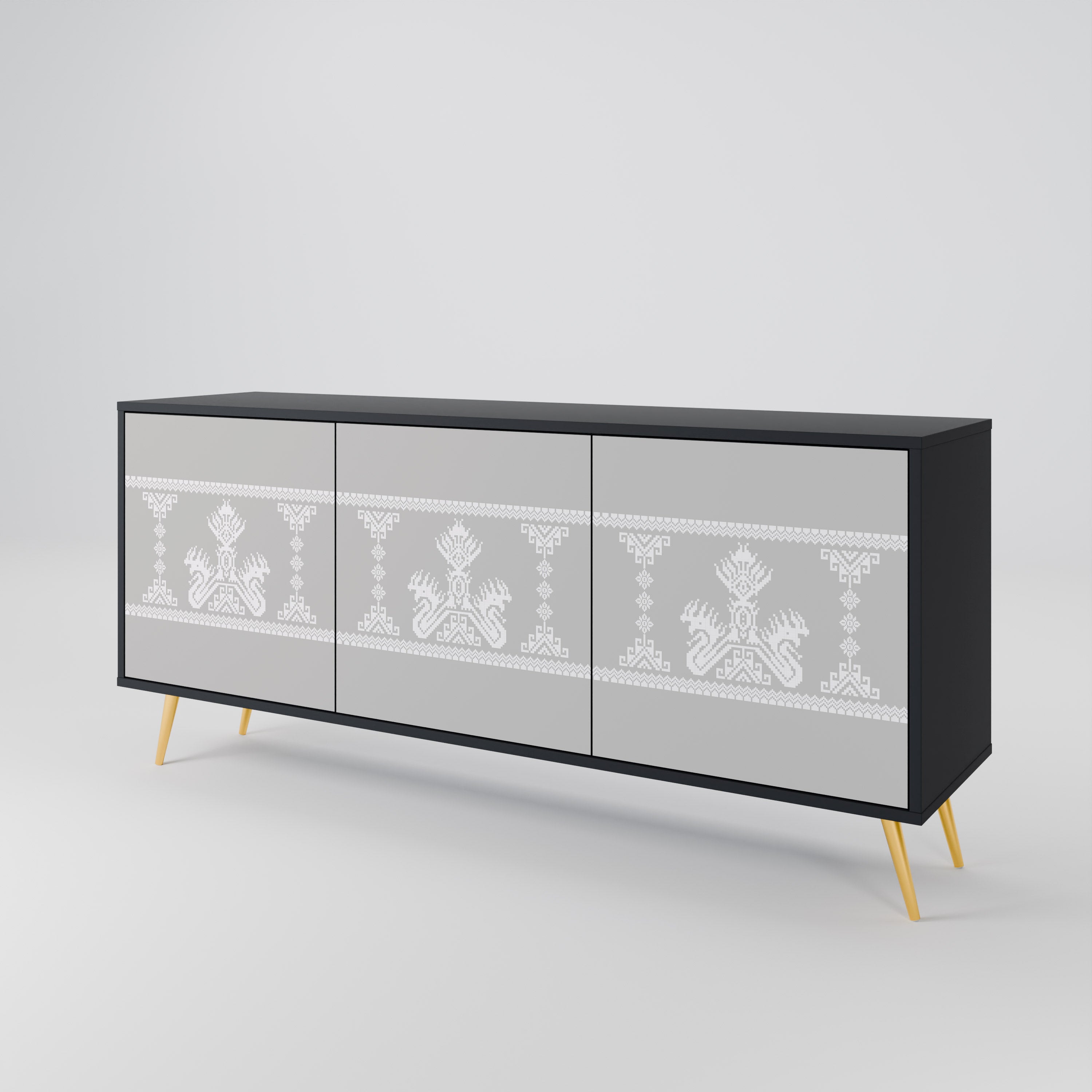 Aparador THAI GRAY de 3 puertas con acabado negro