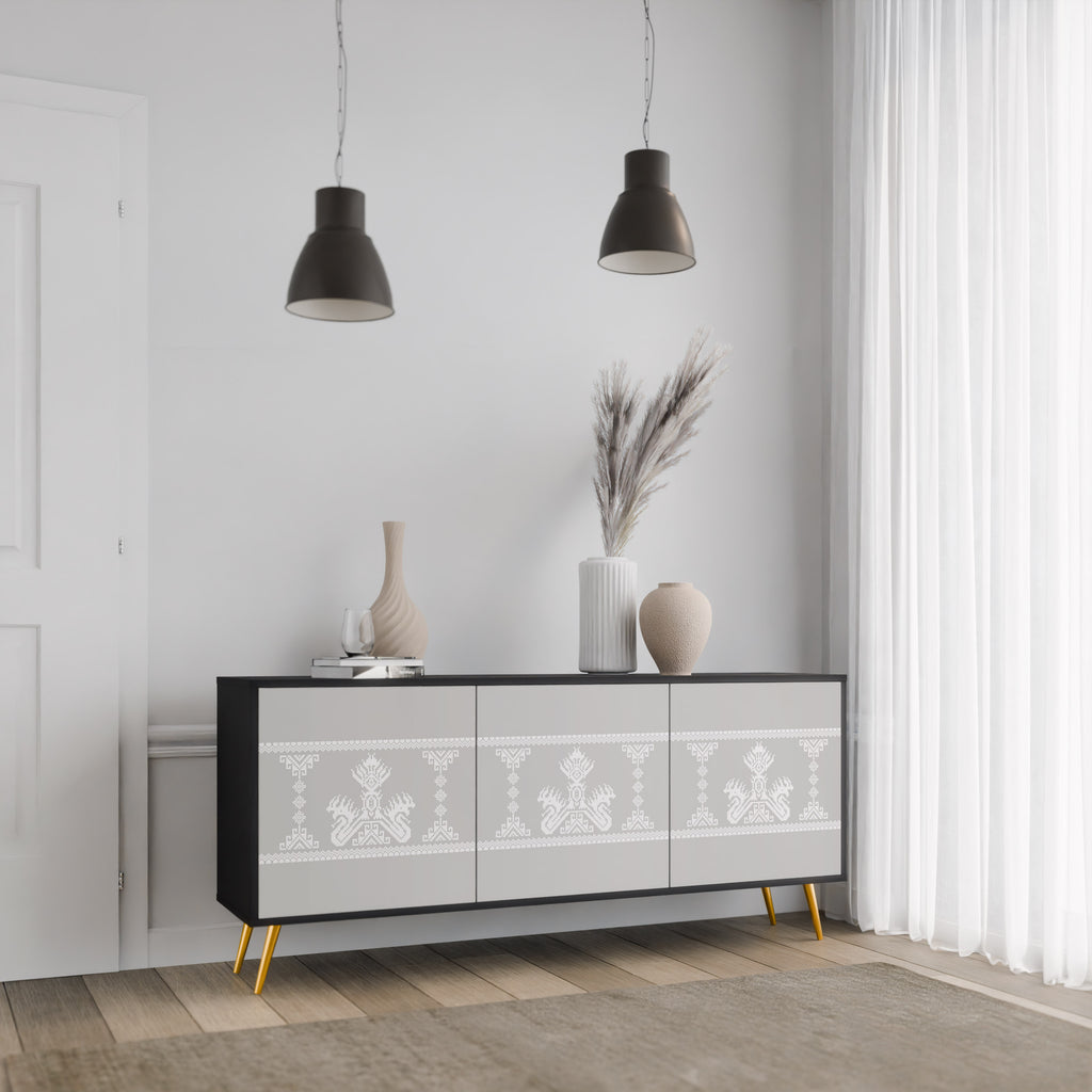 Aparador THAI GRAY de 3 puertas con acabado negro