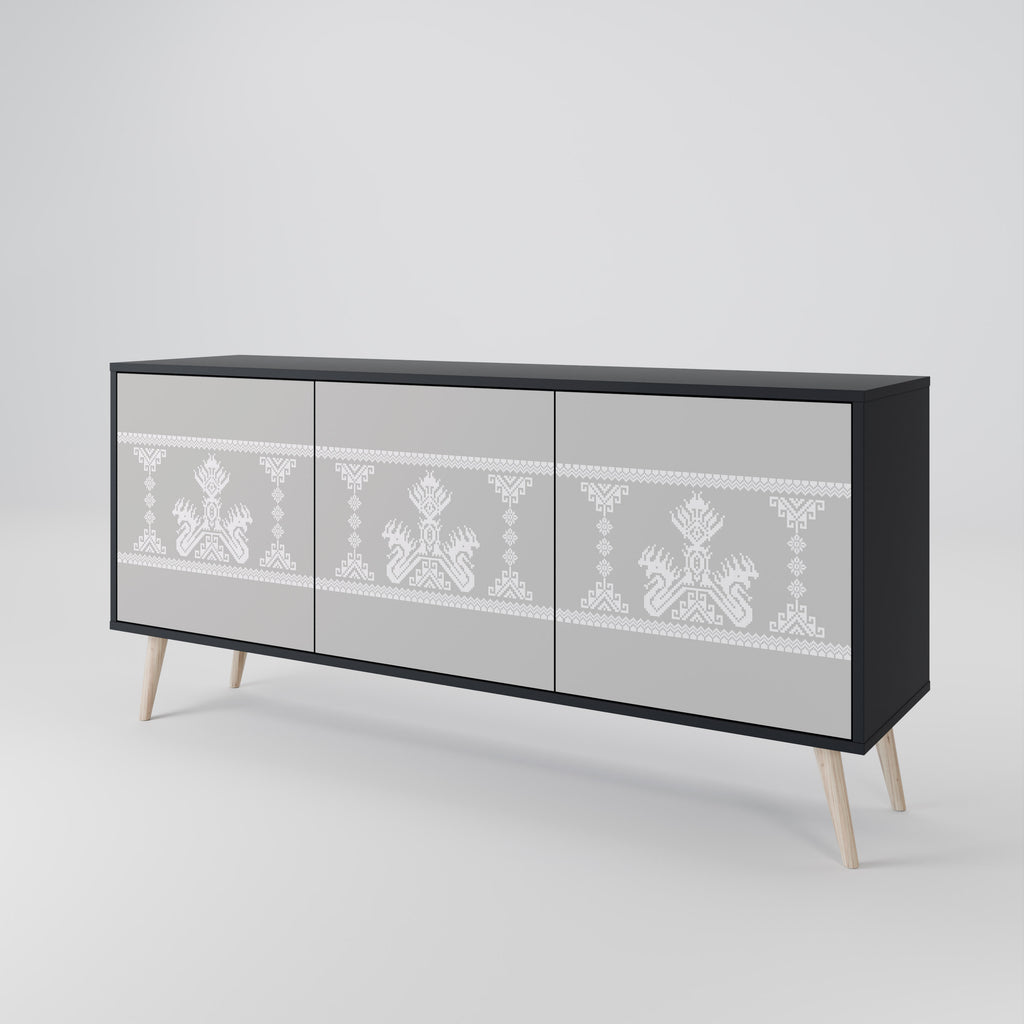 Aparador THAI GRAY de 3 puertas con acabado negro