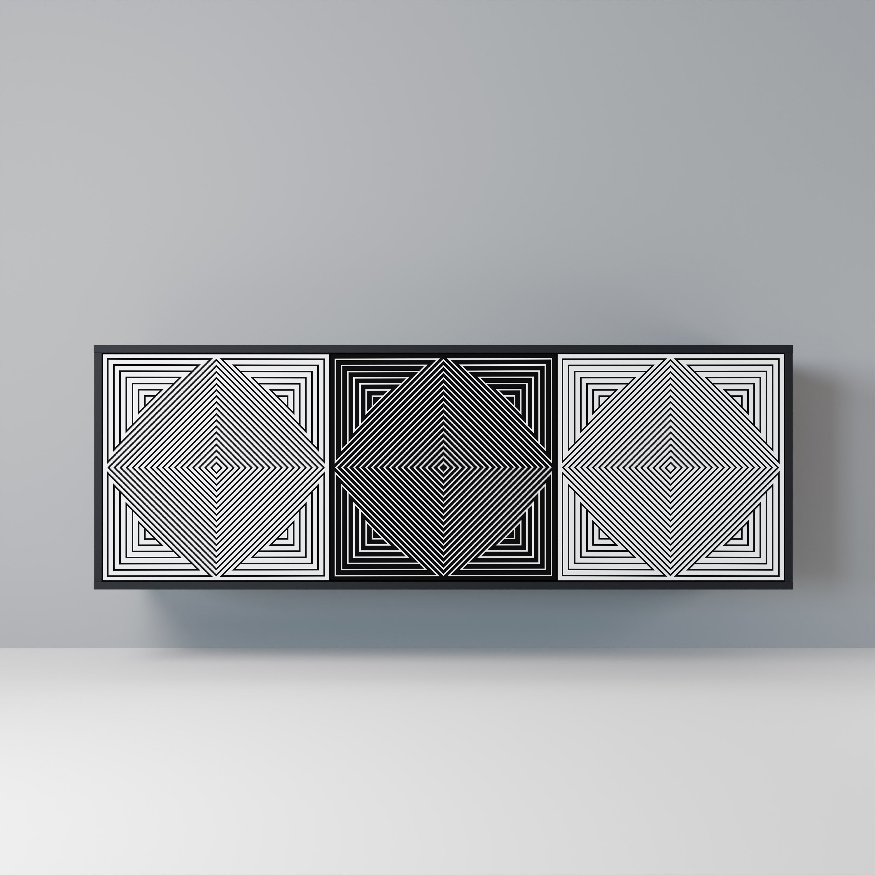 POLYGON ILLUSION 3-Door Sideboard in Black Finish