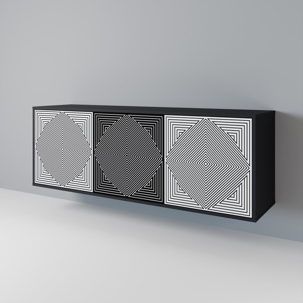 Aparador POLYGON ILLUSION de 3 puertas en acabado negro